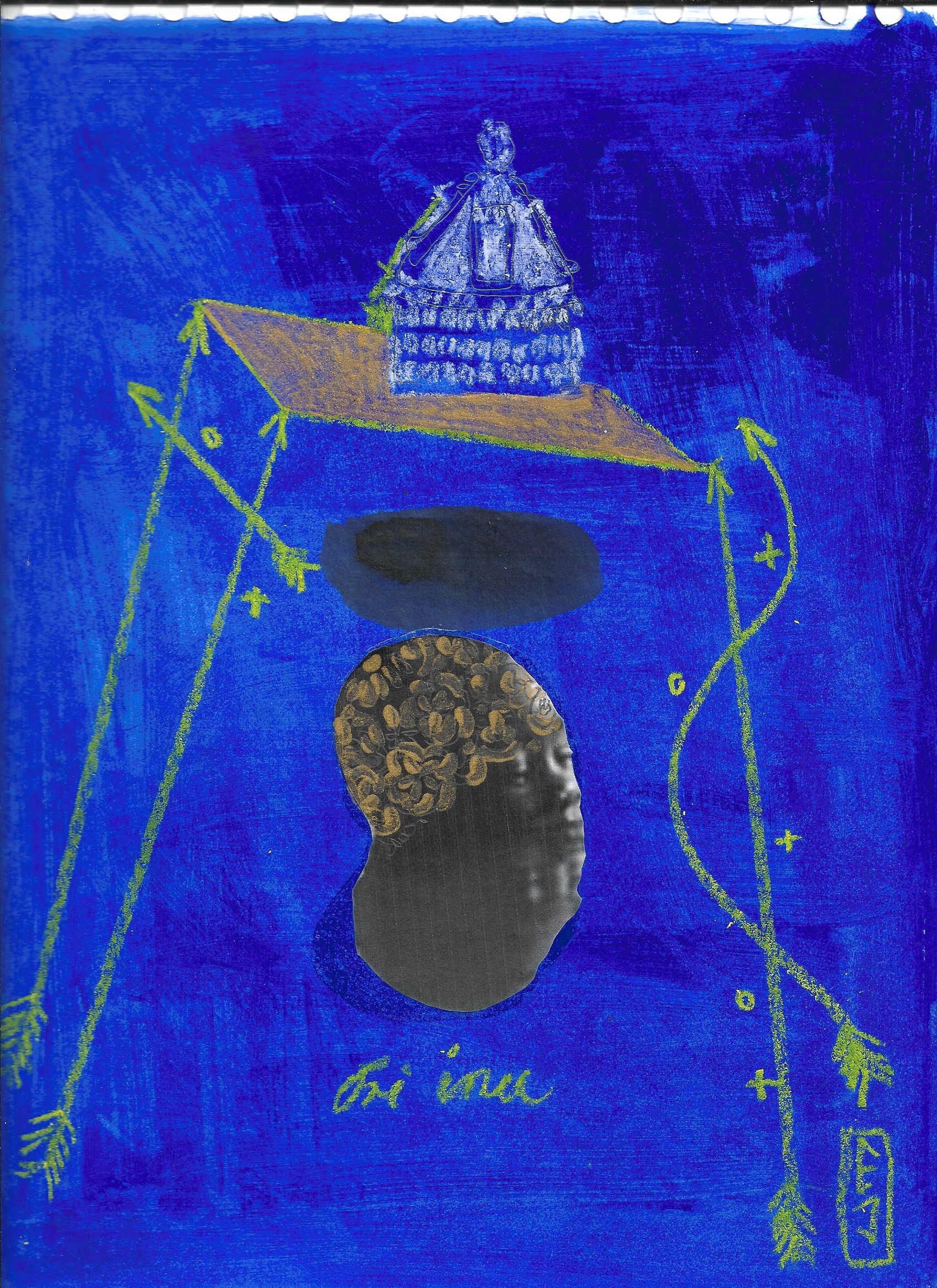 Makuto. Mixed media on cardboard 9 x 12 in