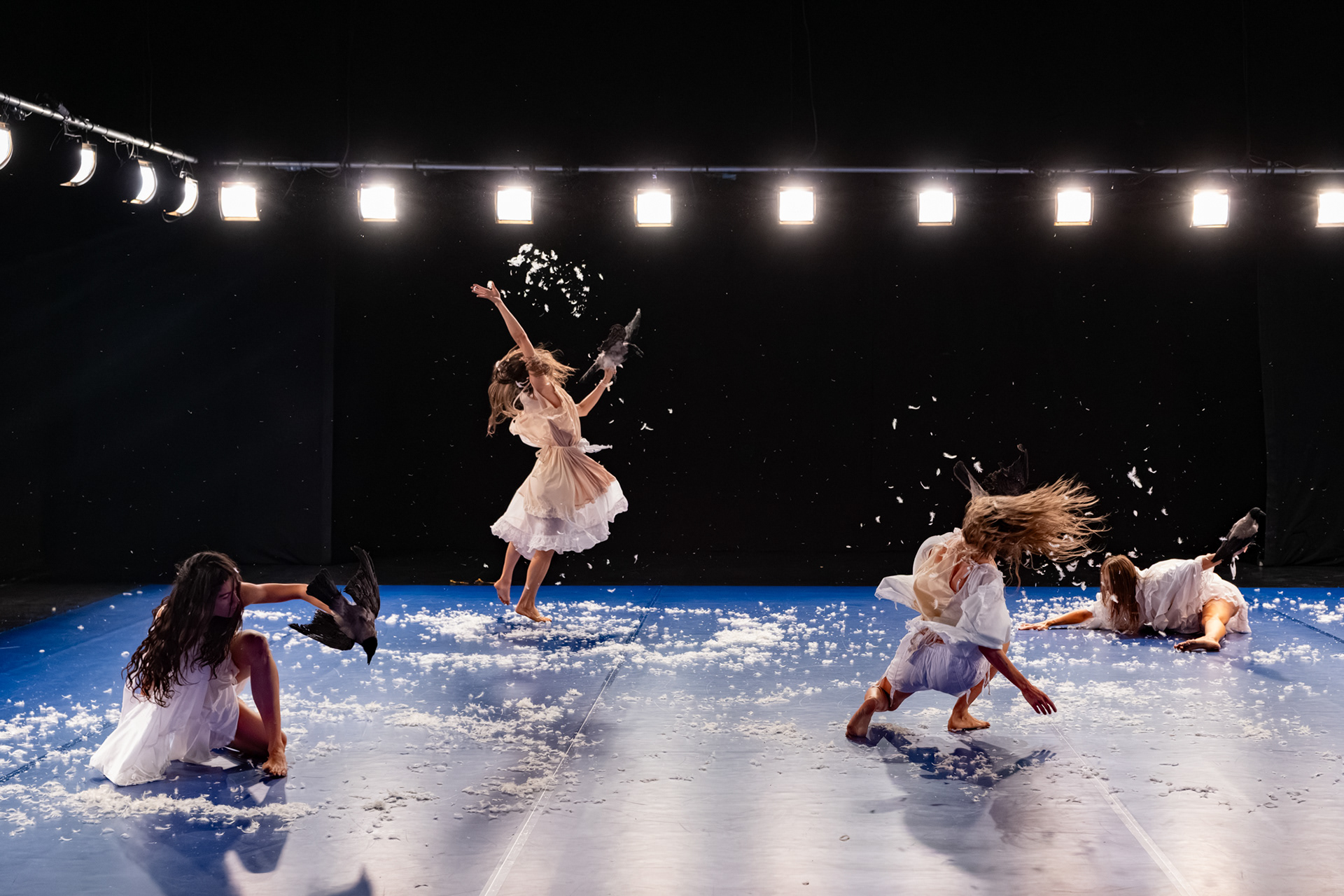 Le danzatrici in scena tra le piume