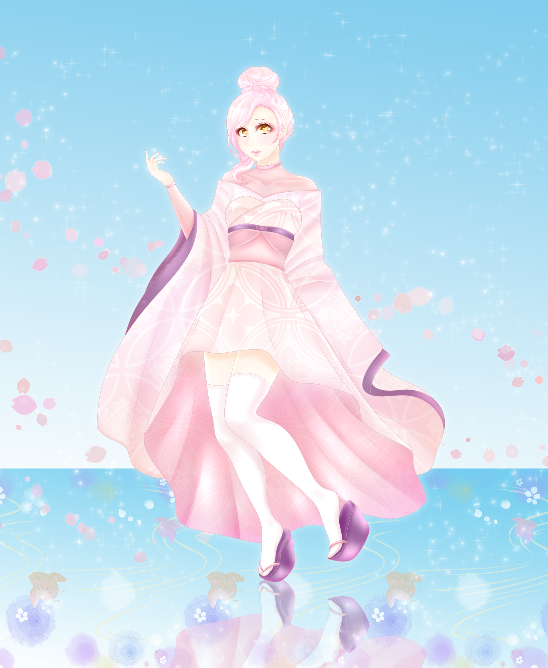 An illustration exploring Japanese cultural clothing using a mostly pink color scheme.