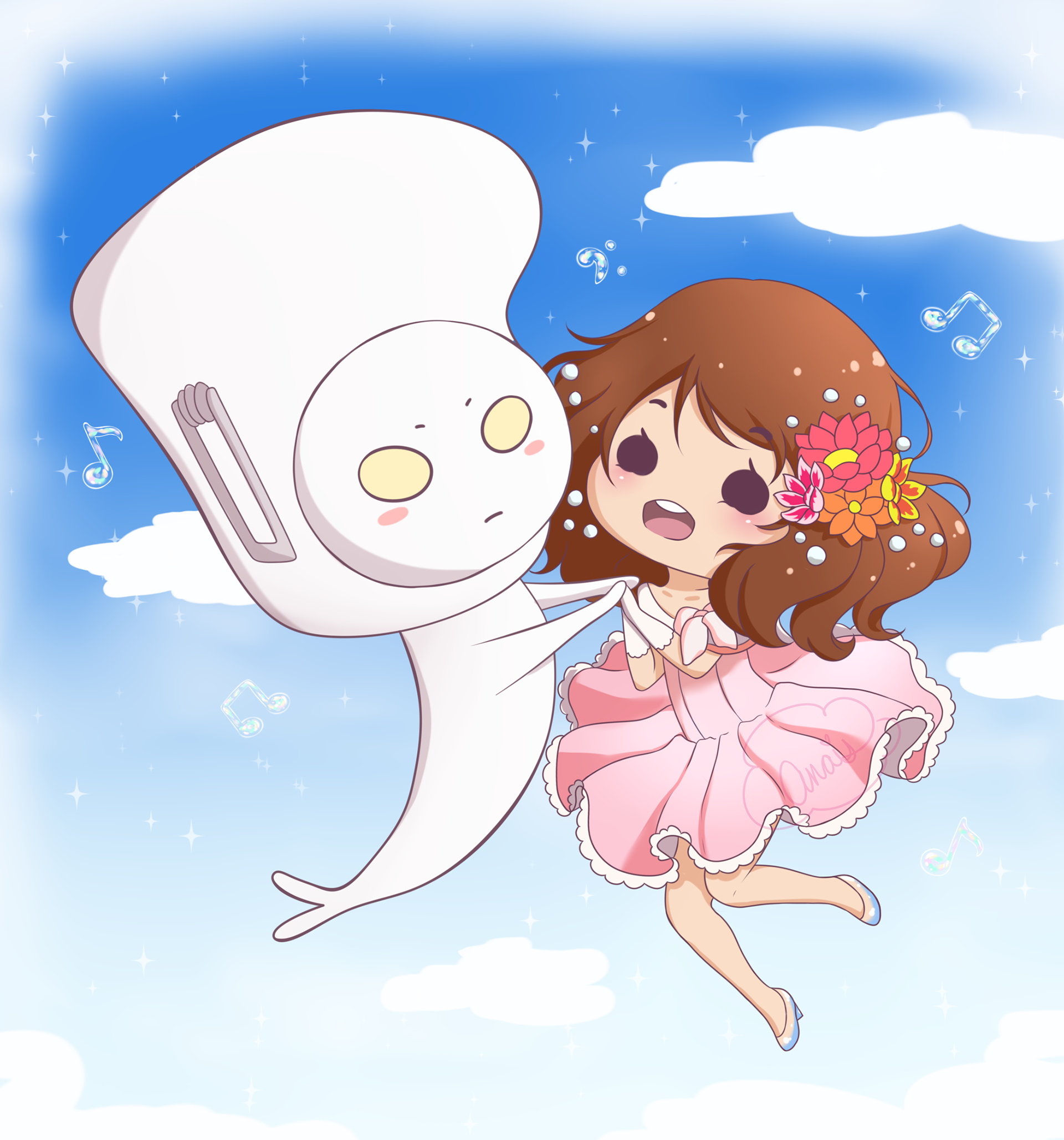 A commission for my friend that has Kumiko Oumae and Eupho-kun from the series Hibike! Euphonium.