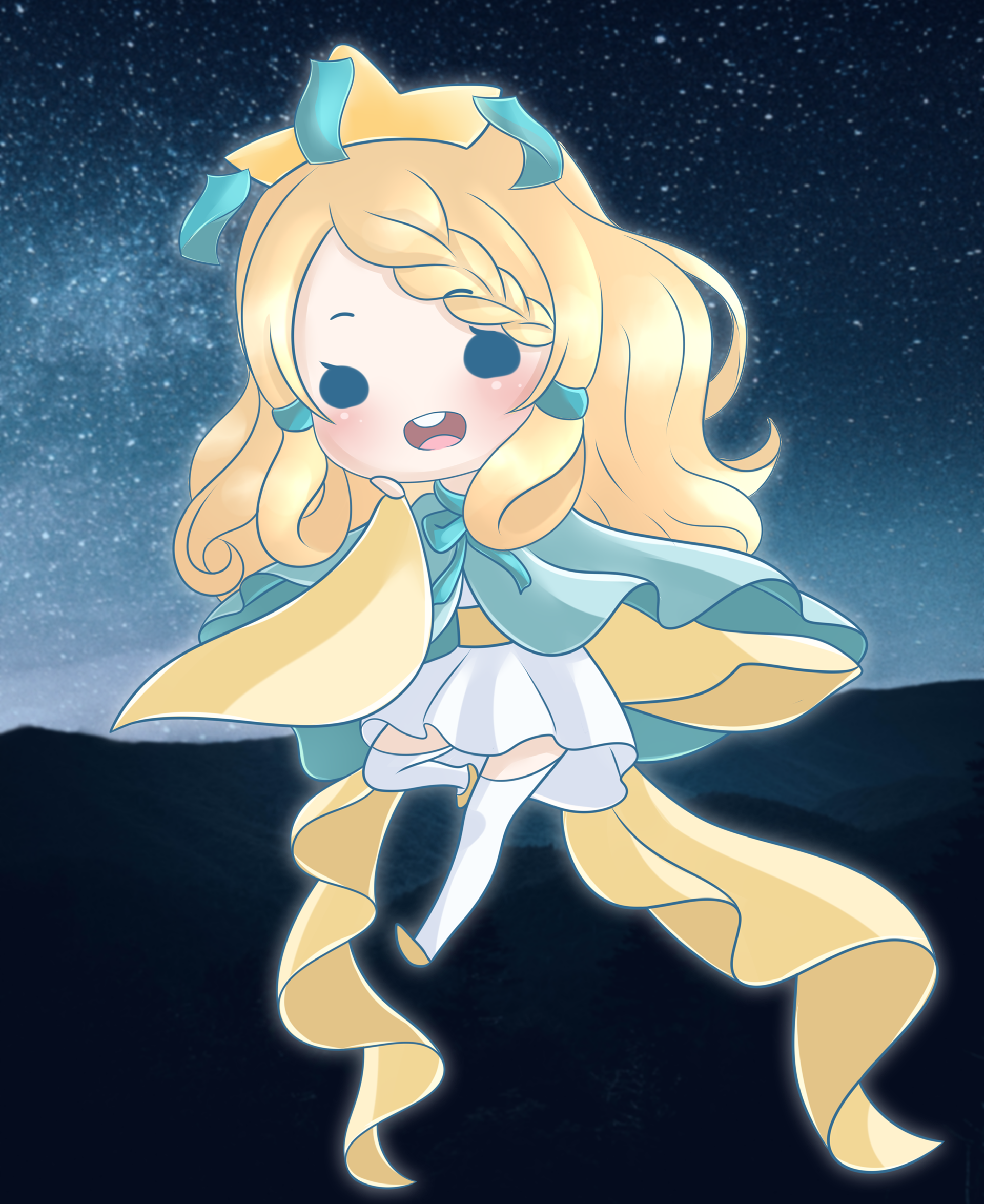 A Pokemon personification/gijinka of streamer and VTuber Linphii's character as Jirachi.