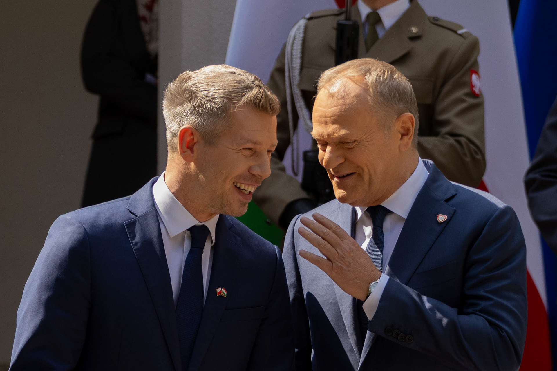 Polish Prime Minister Donald Tusk welcomes Hungarian Prime Minister Peter Magyar during his first official visit to Poland. Photo © Marek Ladzinski