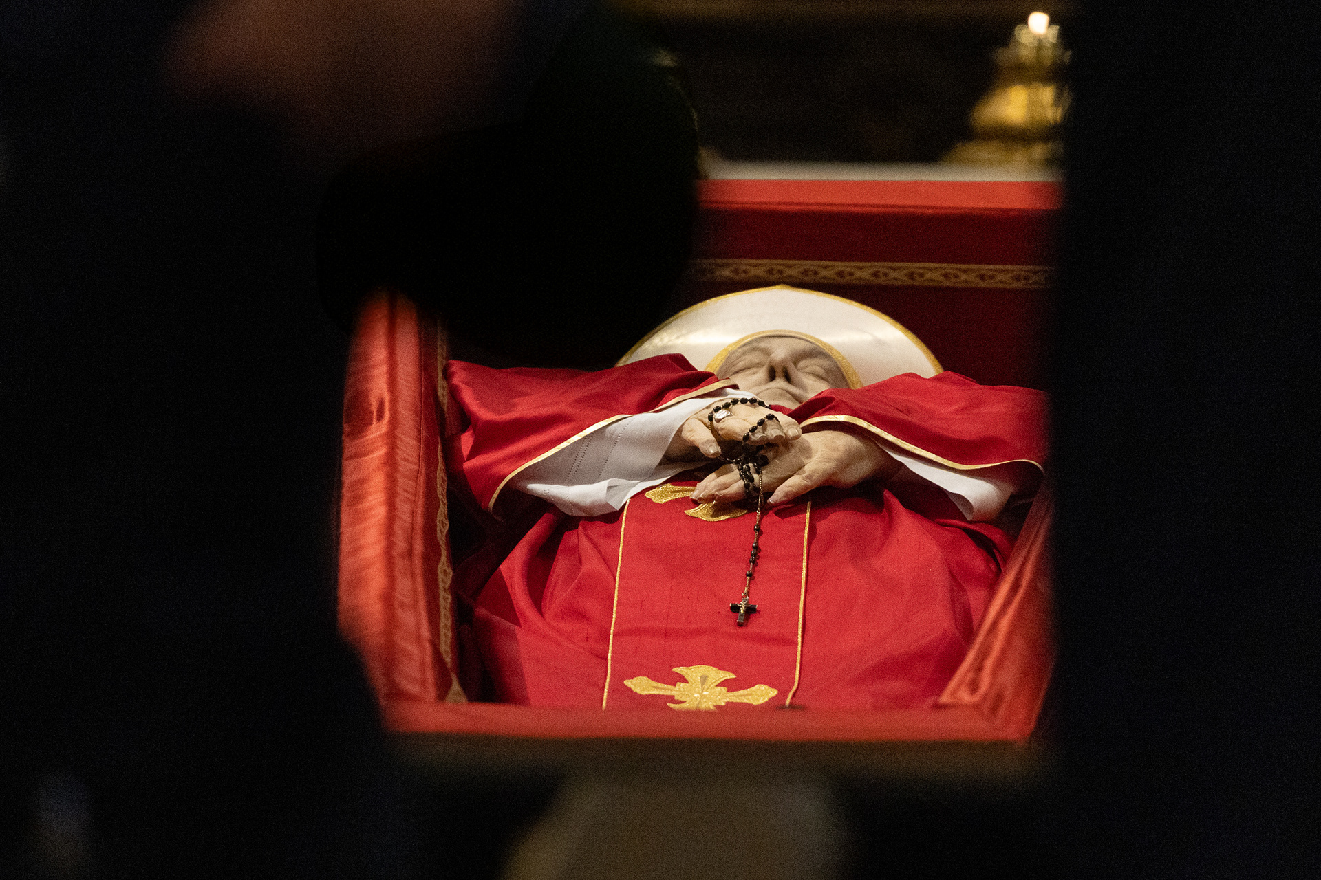 Pope Francis' body on display at St. Peter's Basilica before his April 26, 2025 funeral. Buried at Santa Maria Maggiore. © Marek Ladzinski / FORUM