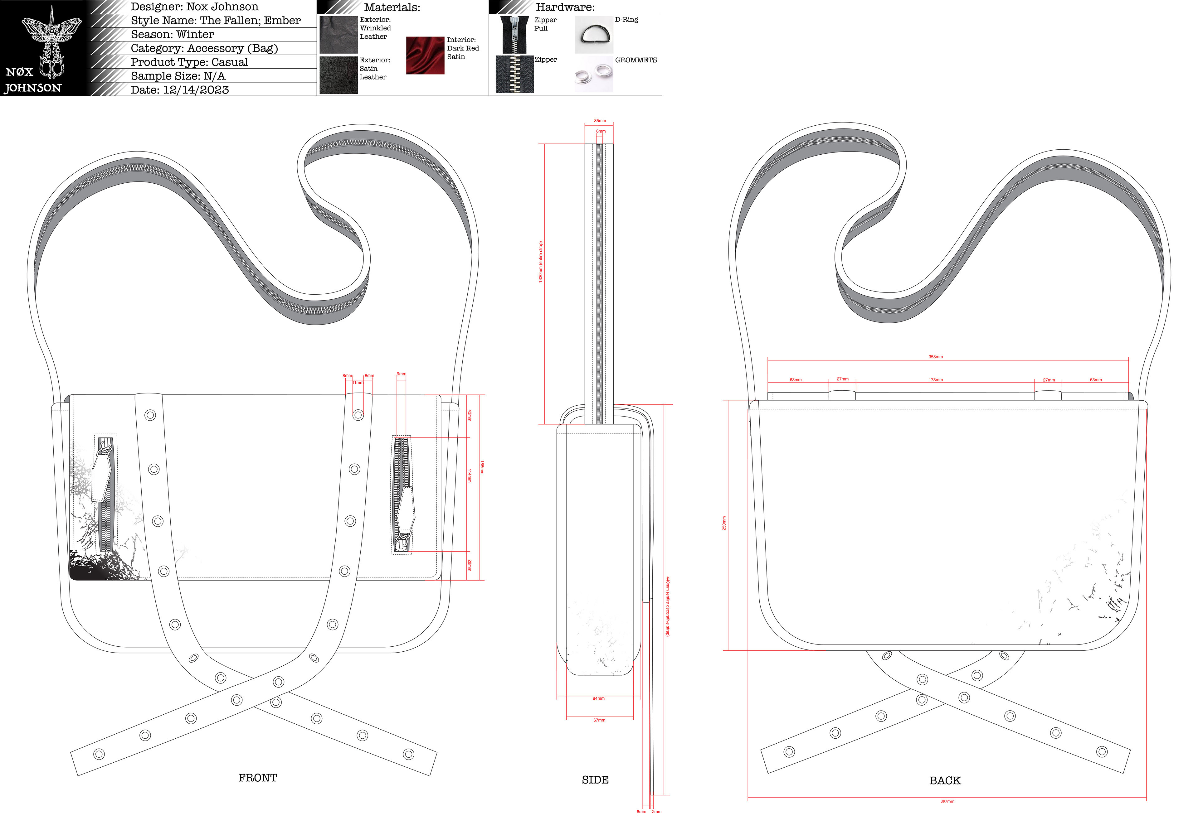 Technical Design Illustration of Messenger Bag