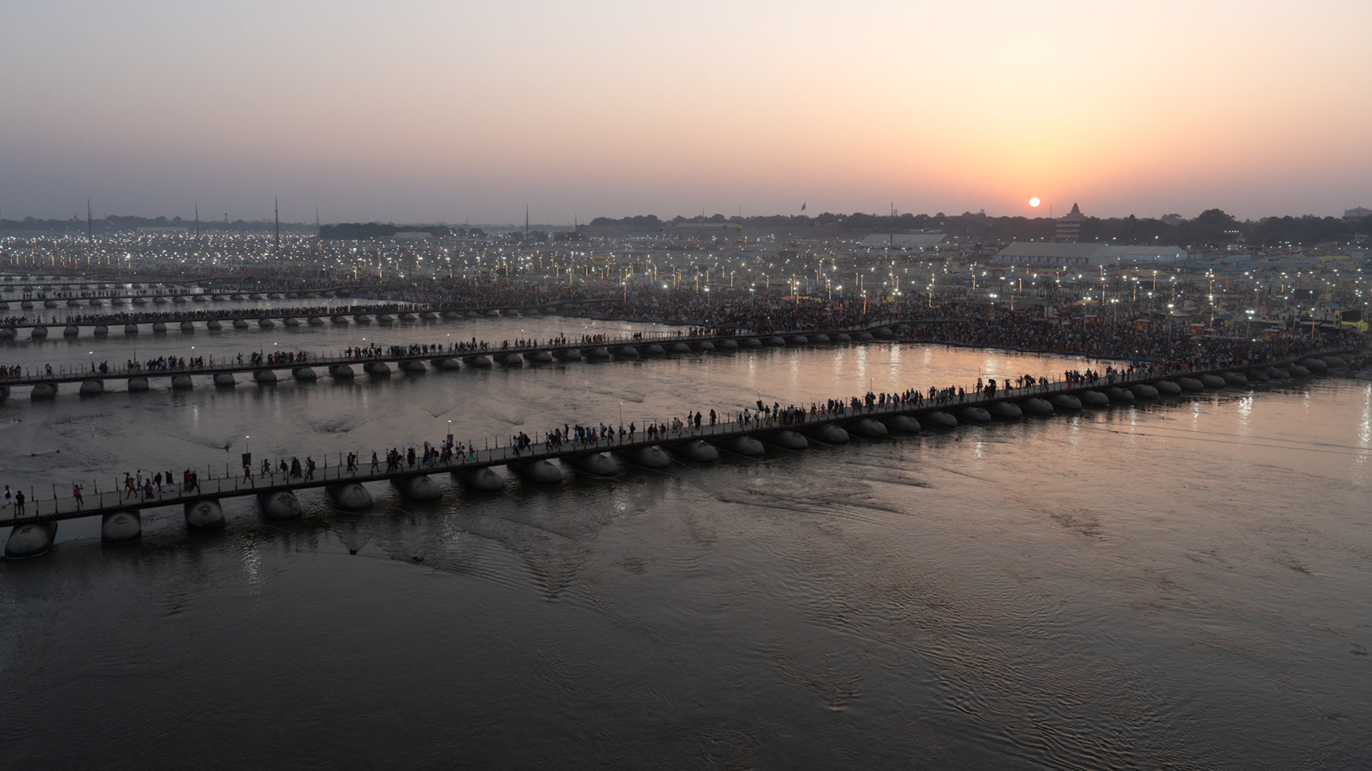 Sundown on the Maha Kumbh Mela, Prayagraj, 2014.