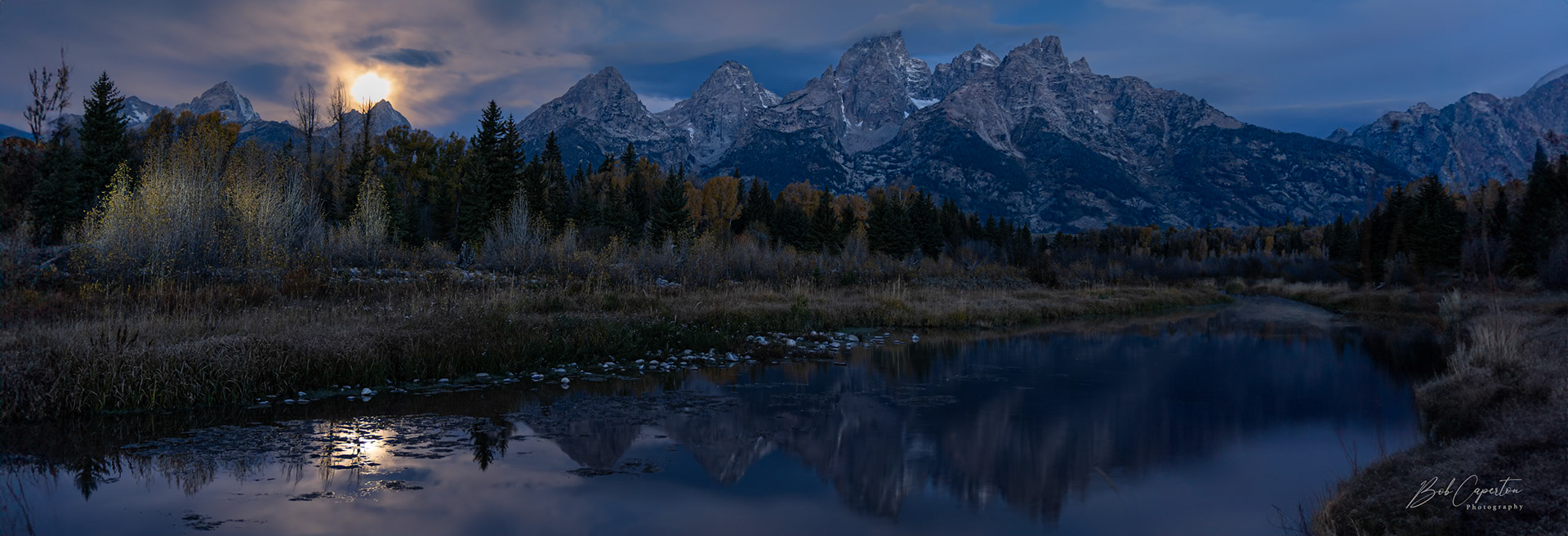 Moonset at Schwabacher Landing - Grand Teton NP