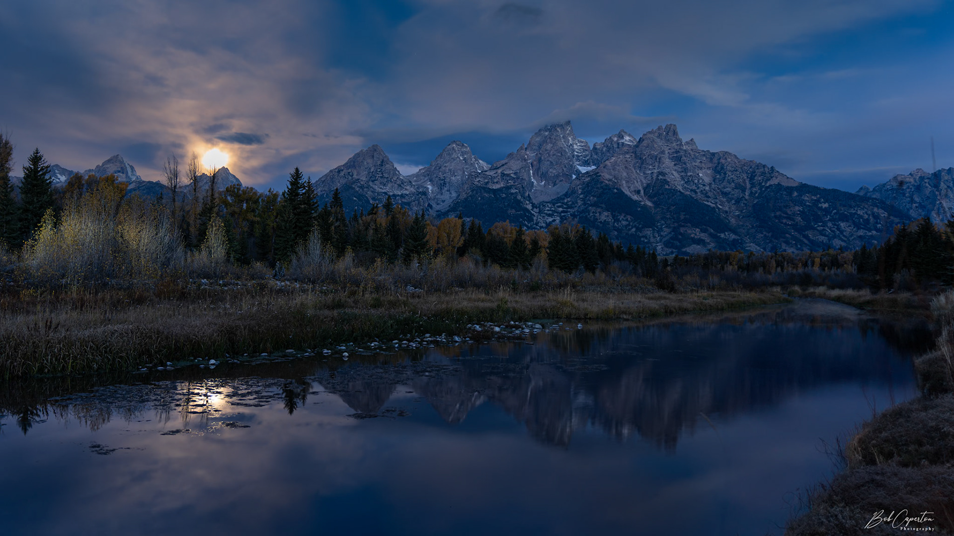 Schwabacher Landing Moonset - Grand Teton NP