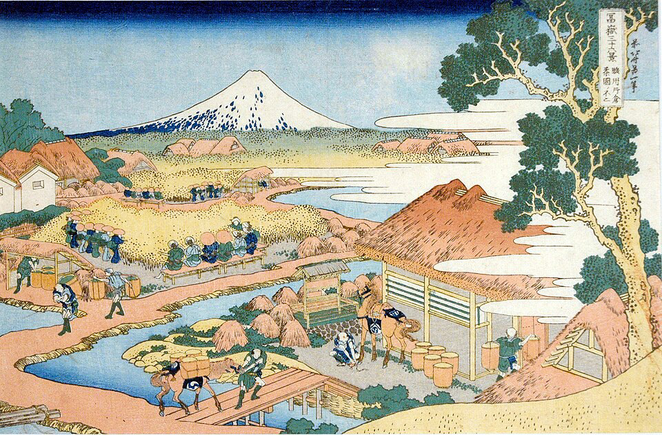Il monte Fuji visto dalla piantagione di tè di Katakura nella provincia di Suruga. Katsushika Hokusai. Anno 1834.
