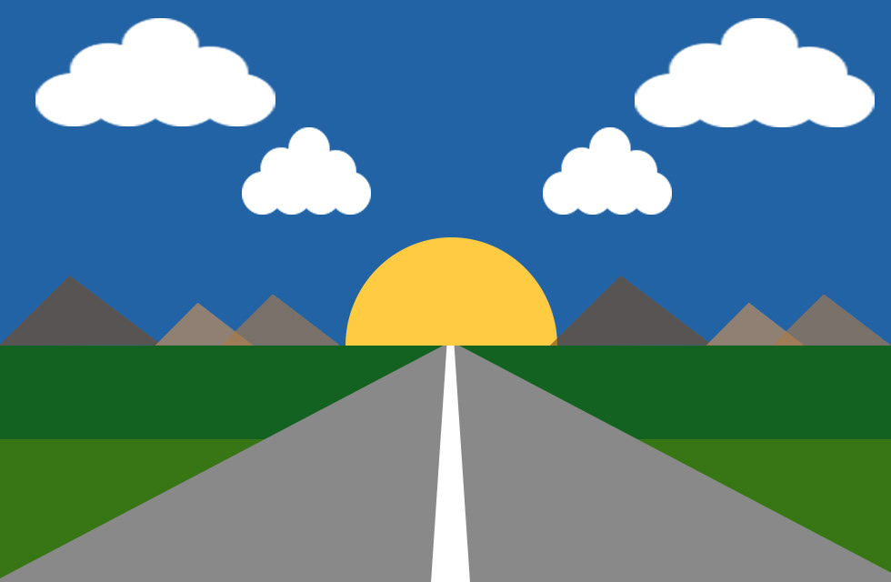 Road view with sunset