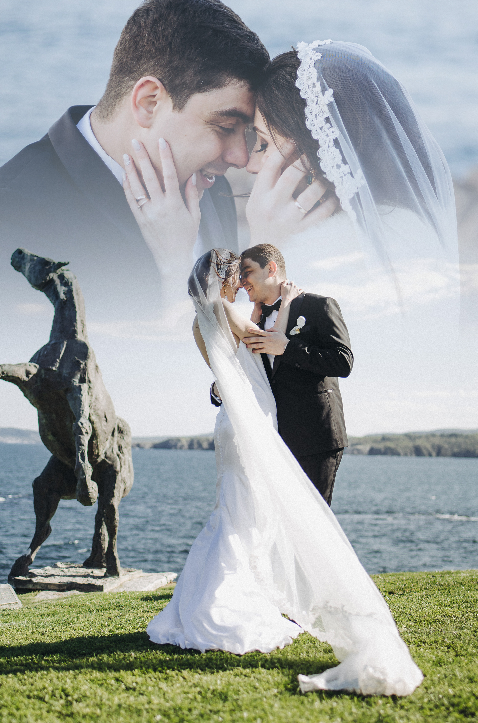 Сватбена снимка със статуя на кон в комплекс Анел Созопол – фотограф Габриел Александров