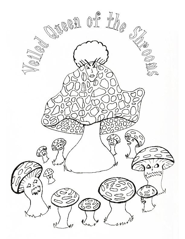 Veiled Queen in pencil & ink