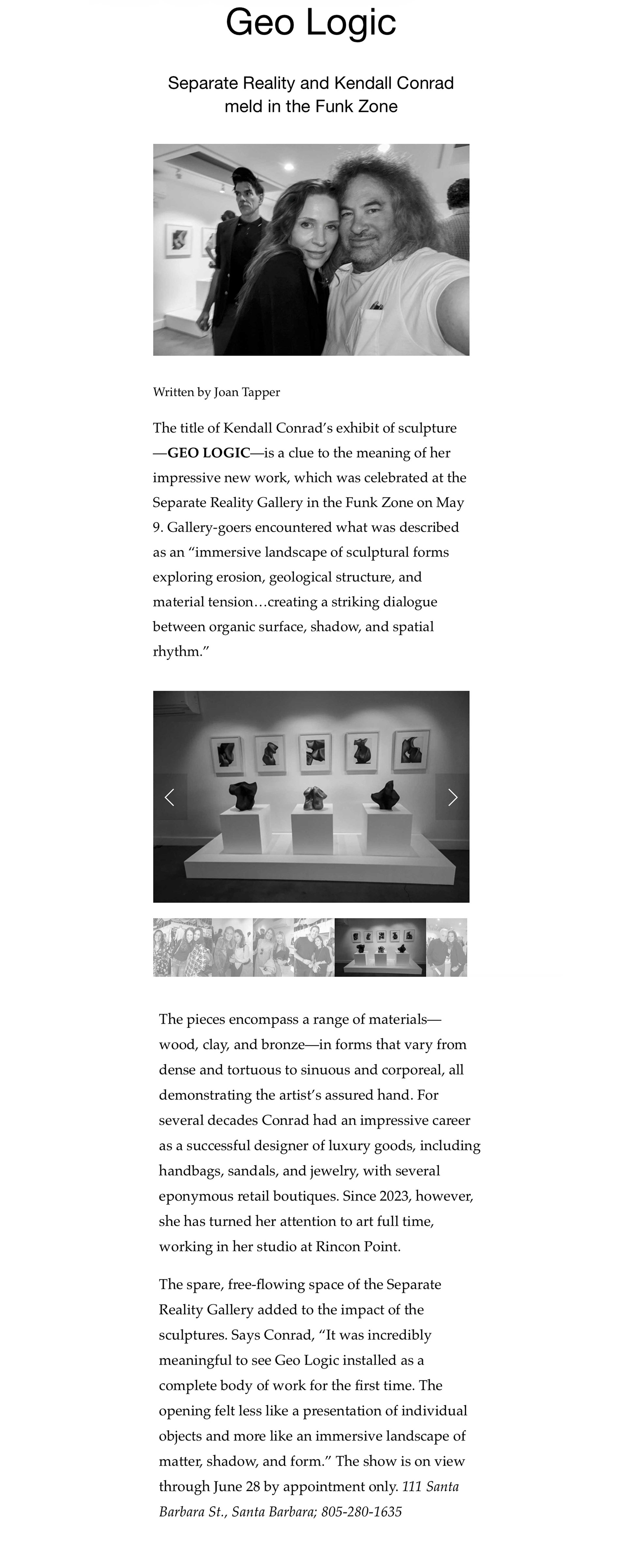 Santa Barbara Magazine article, Separate Reality and Kendall Conrad meld in the Funk Zone, on the GEO LOGIC exhibition.