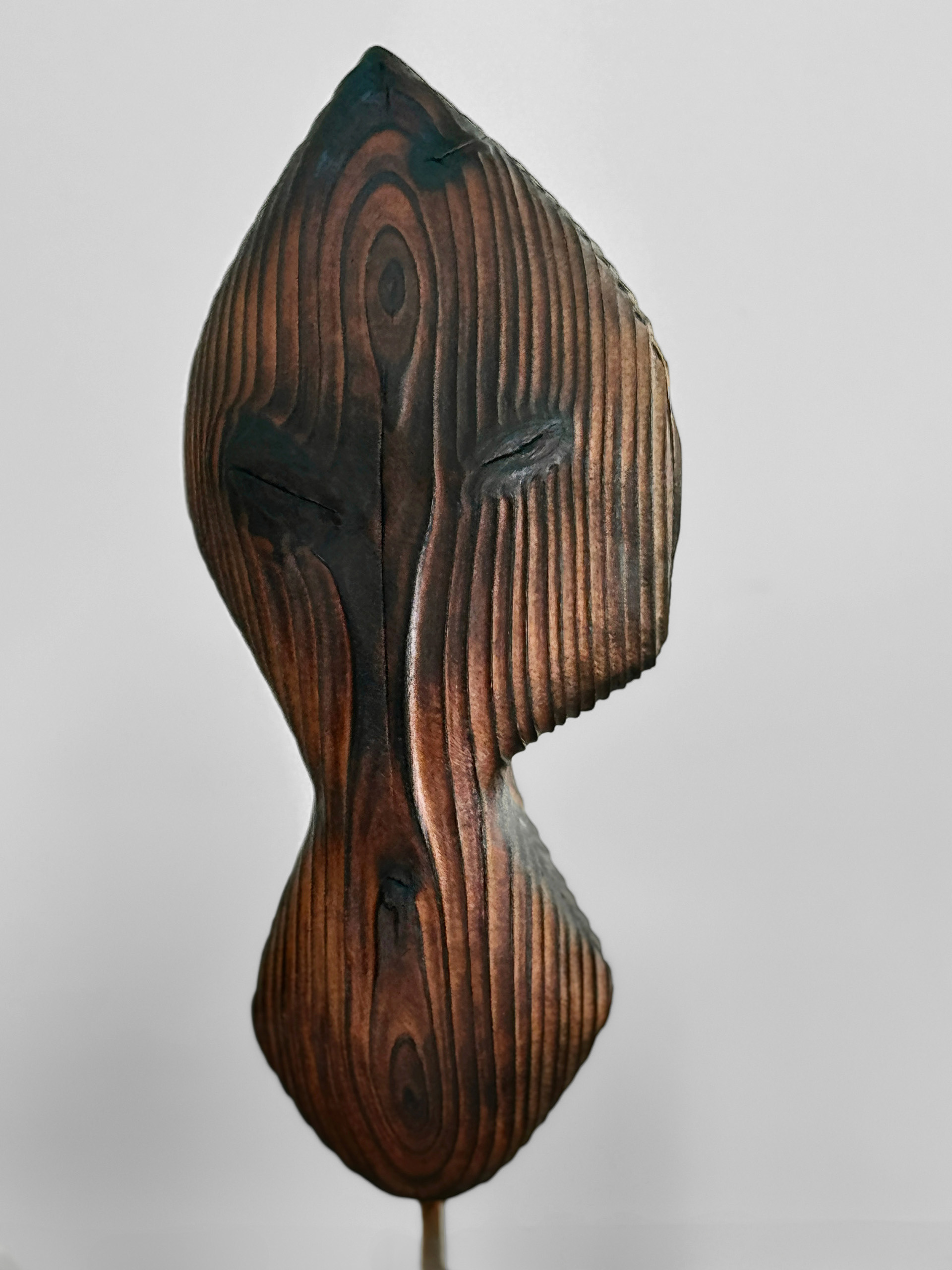 Axis Strata, 2026, charred, laminated California redwood by Kendall Conrad — alternate view.