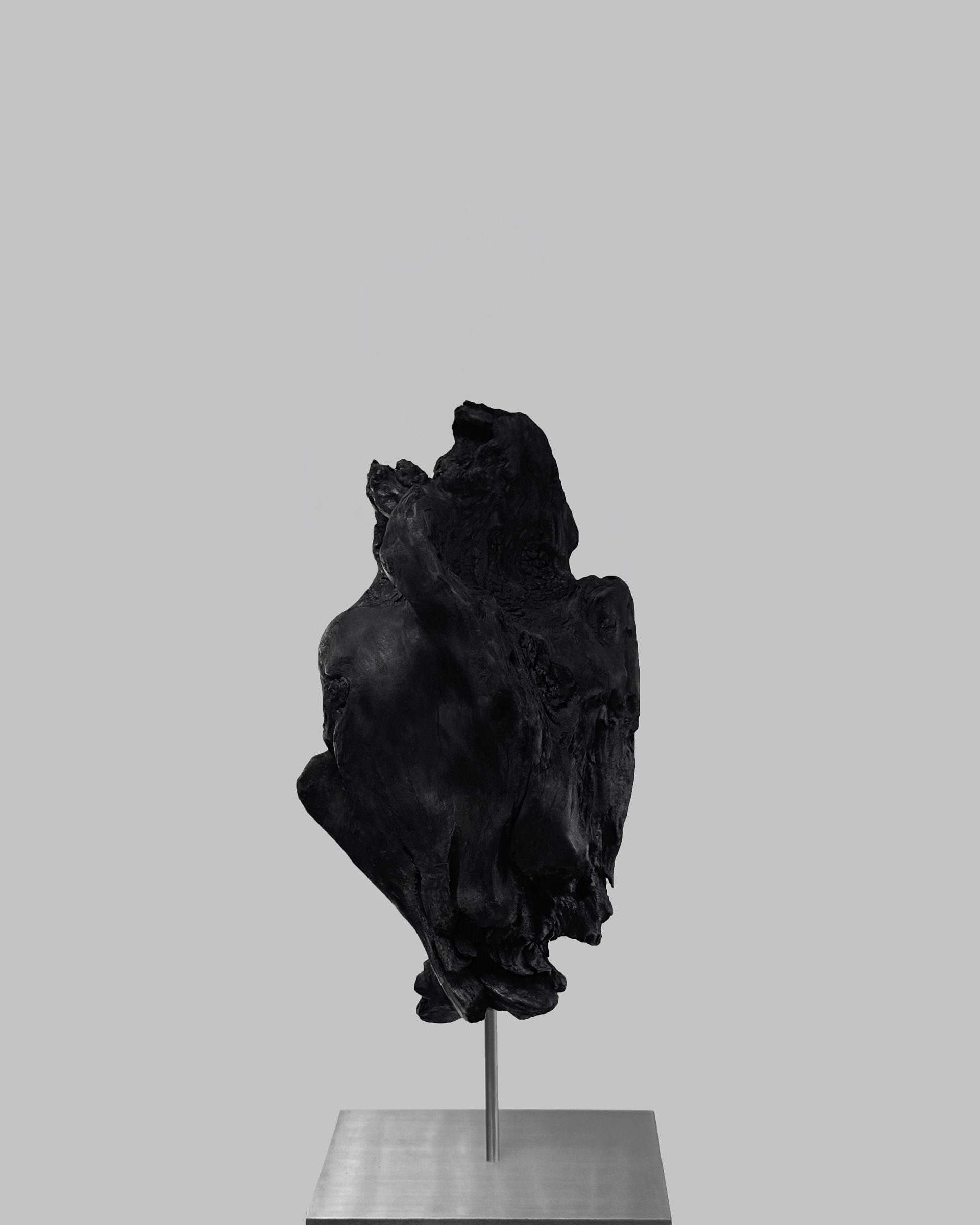 Escarpment, 2026, charred driftwood with embedded rock by Kendall Conrad — alternate view.