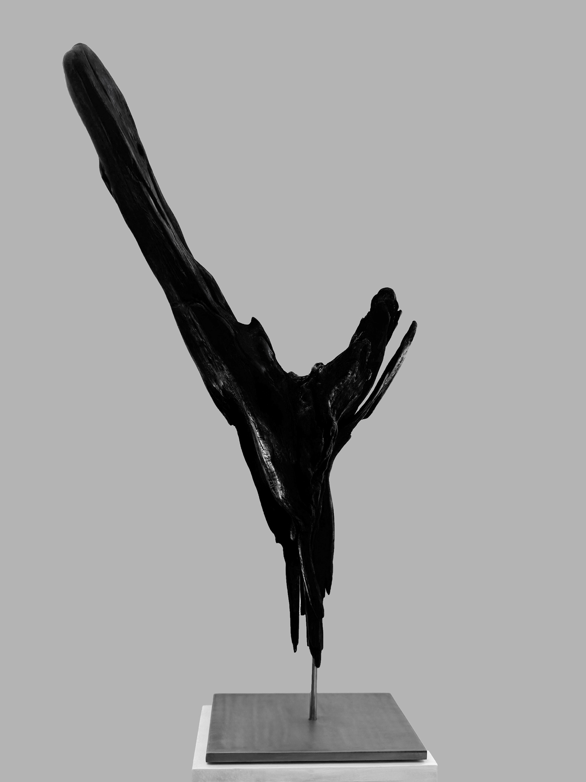Stalagmite II, 2025. Charred driftwood sculpture by Kendall Conrad, 32 × 18 × 5 in.