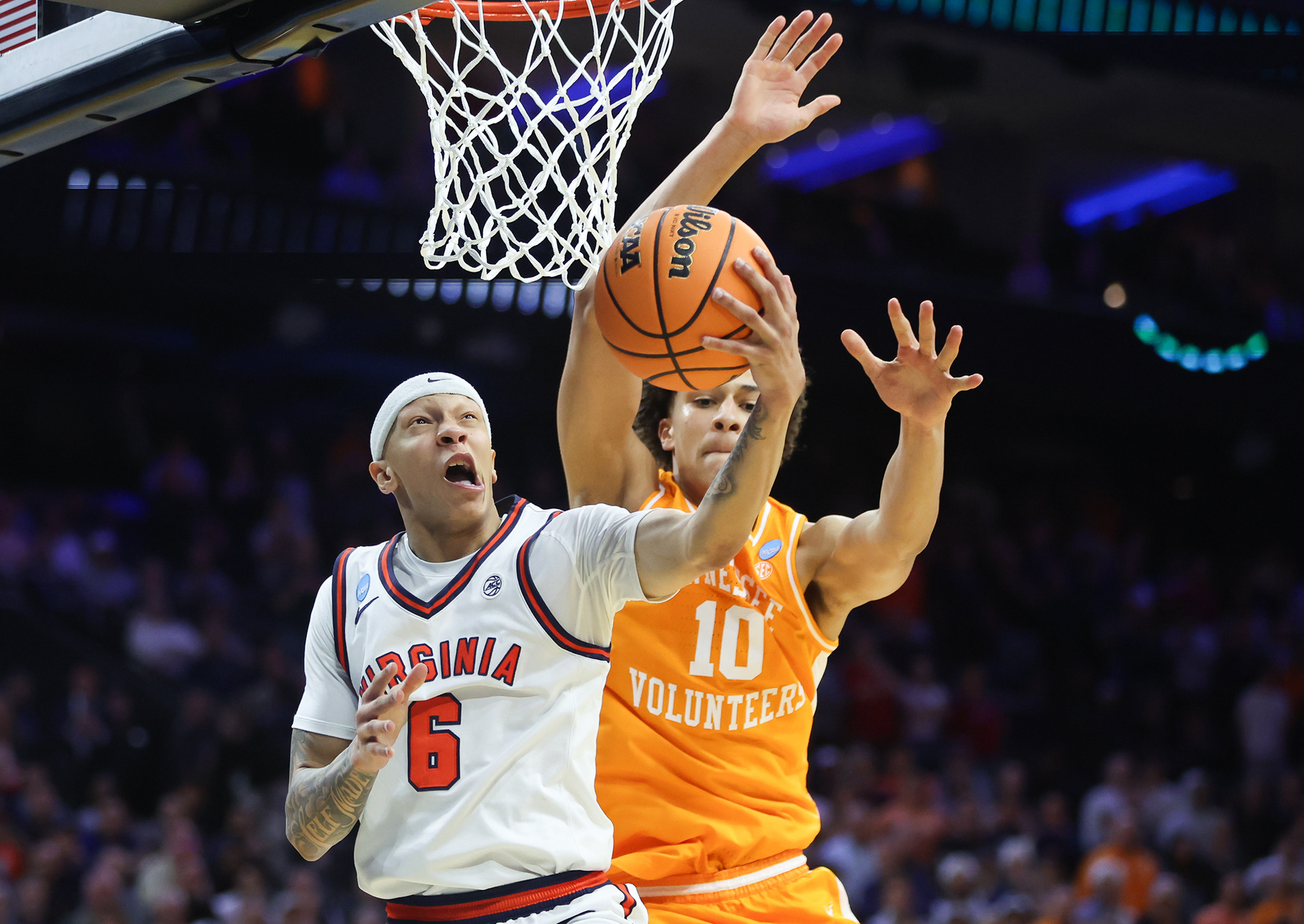 Philadelphia, PA - Virginia Gaurd #6 Jacari White goes up for a layup against Tennessee during March Madness second round play at Xfinity Mobile Arena '26
