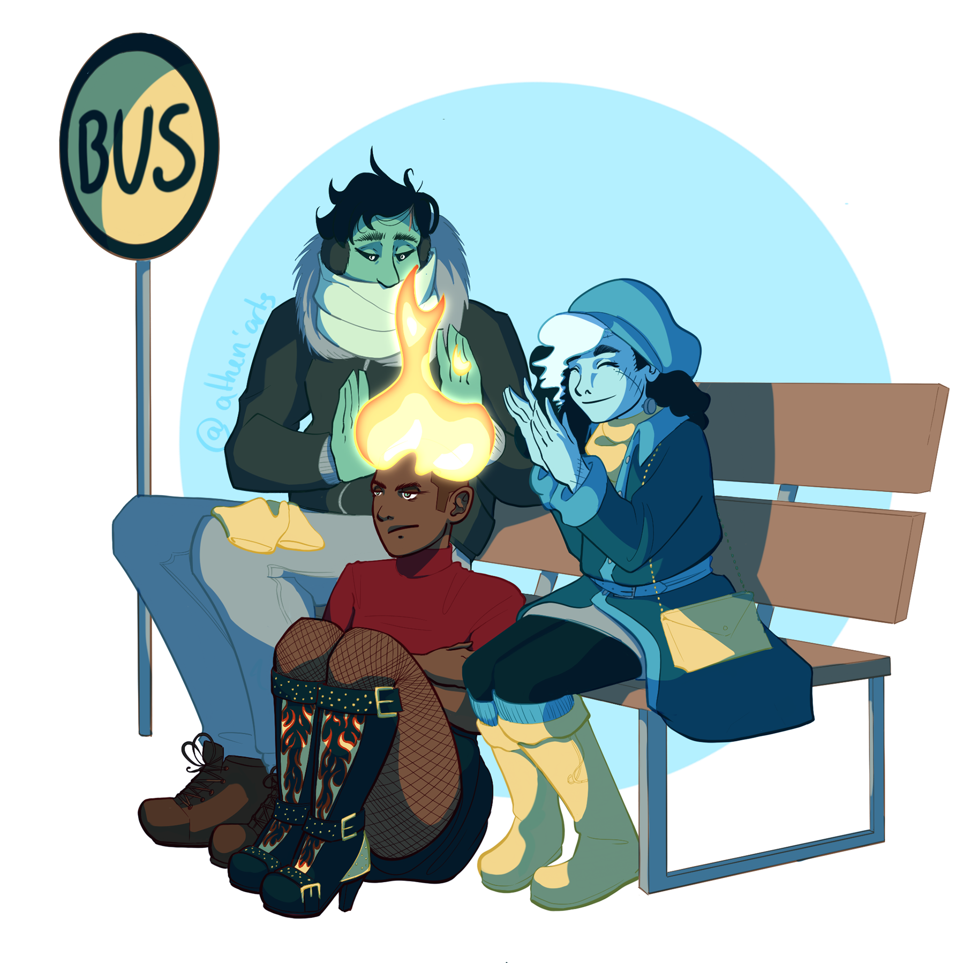 A hot friend in a cold winter (Brian, Amira and Vicky from indie video game "Monster Prom")