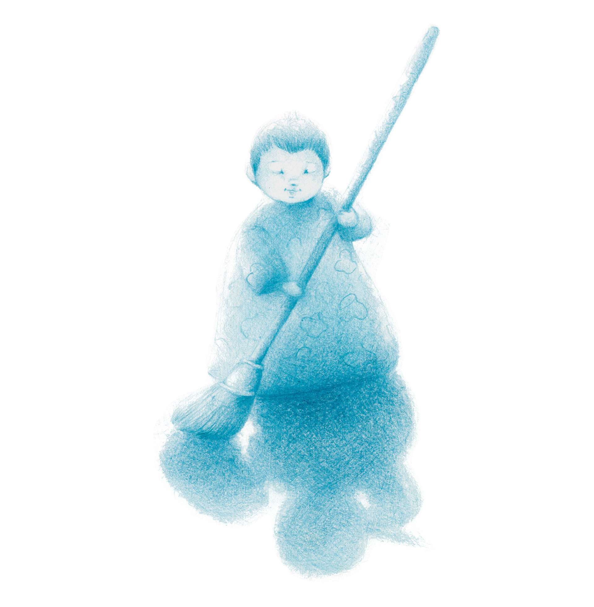 Boy sweeping floor