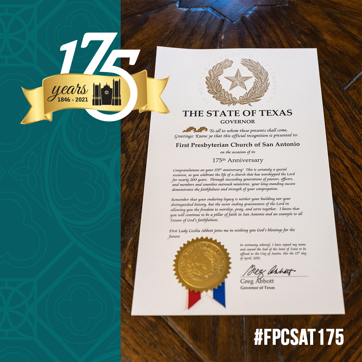 State of Texas Declaration for 175th Anniversary