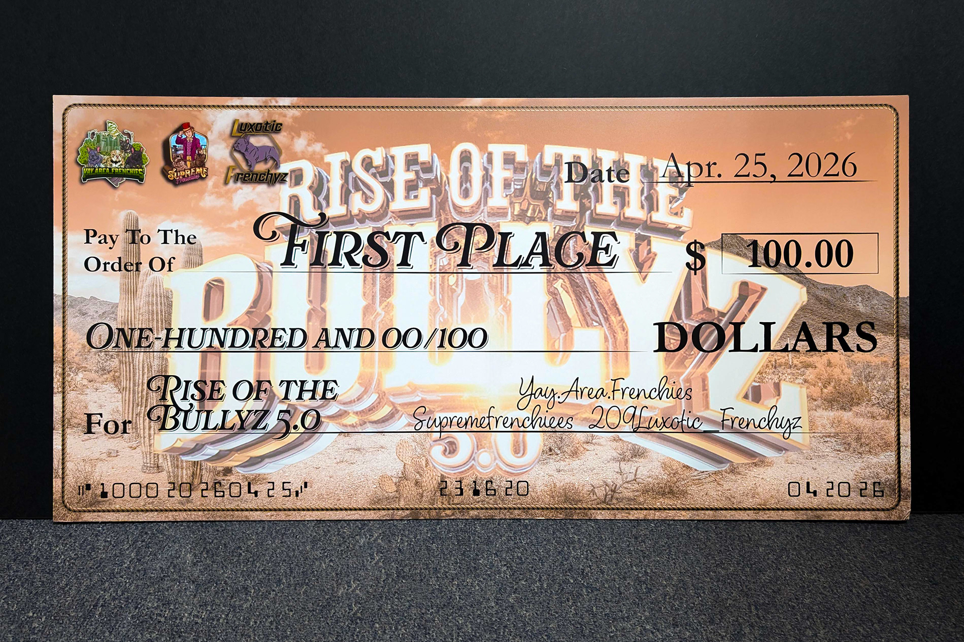 Rise of the Bullyz 5.0 Prize Check
