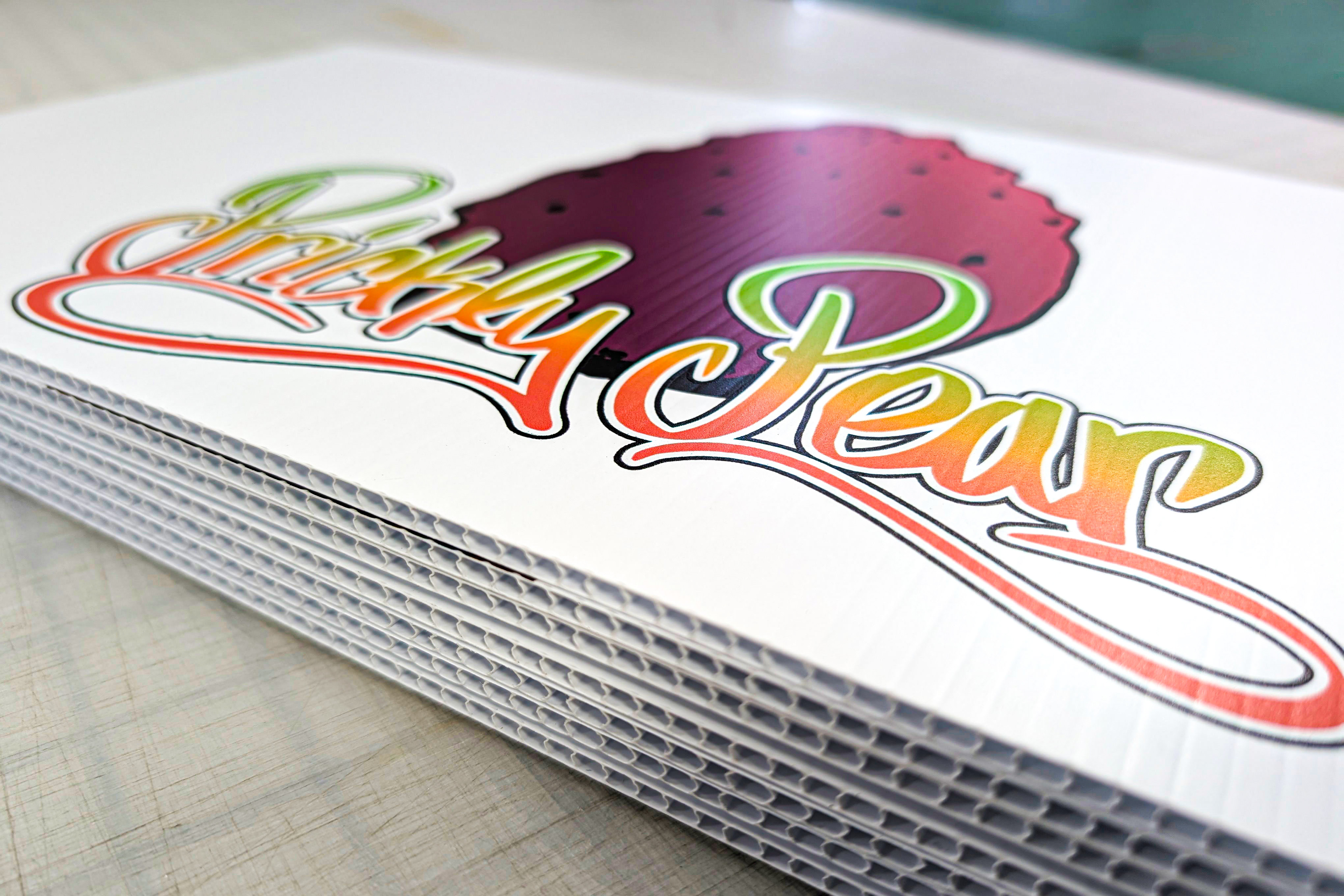 Coroplast Flavor Signs Stacked