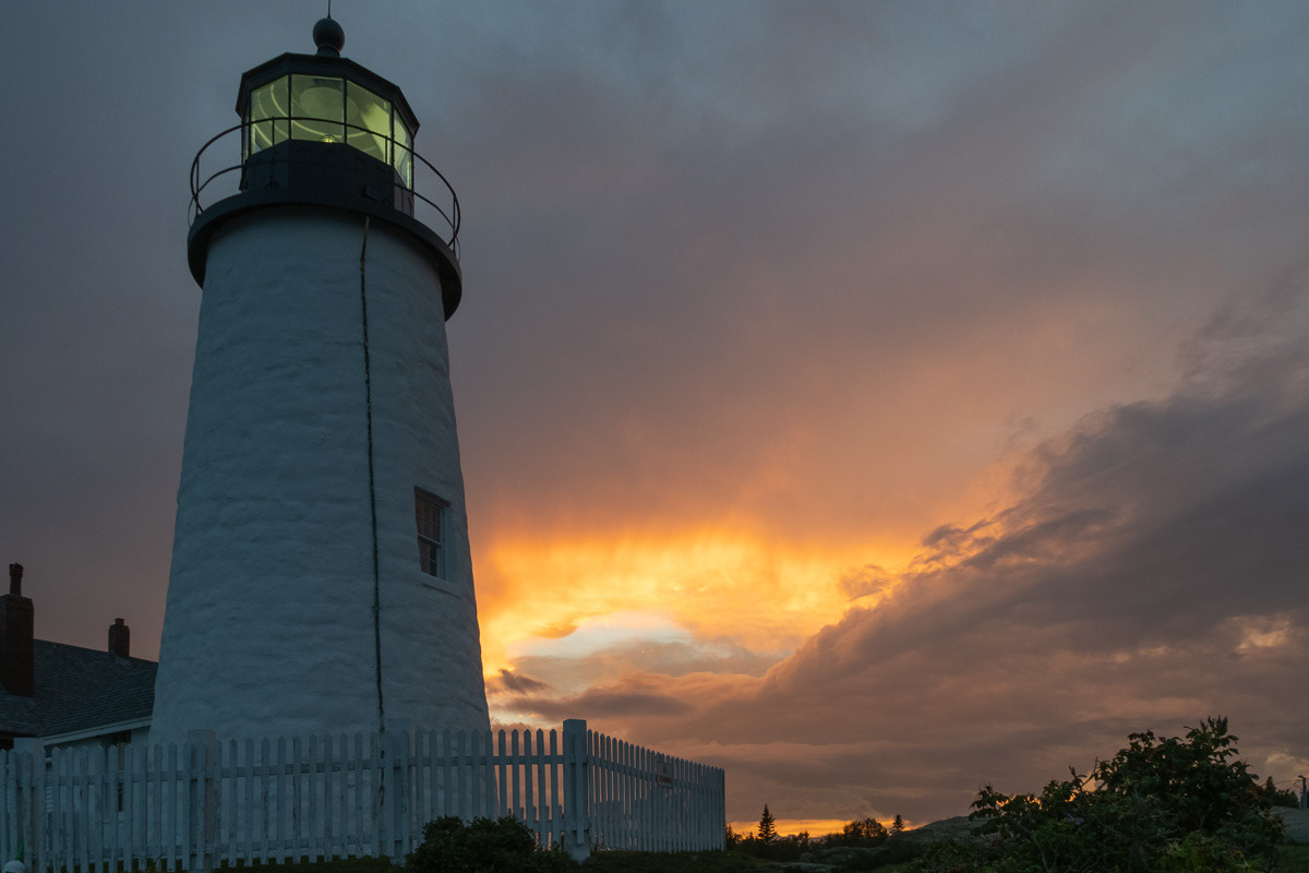 Lighthouse and sunset at Pemaquid Point, Bristol, Maine