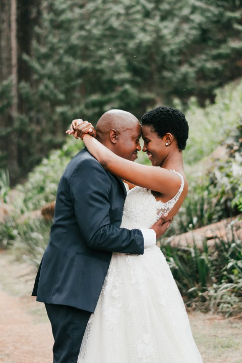 Asavela and Sanele celebrating their intimate wedding at Haycroft Farm in Howick, KwaZulu Natal countryside.