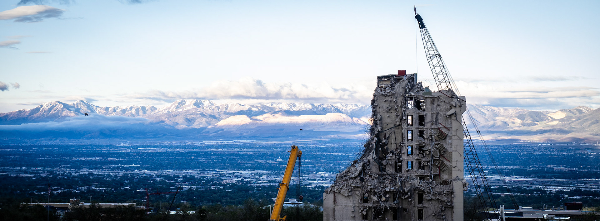 A beautiful clear day across the Salt Lake Valley after a couple days of wind and rain. This is all that remains of the North Medical Tower on the U of U Hospital campus. It, along with the now demolished South Medical tower stood for over 50 years.