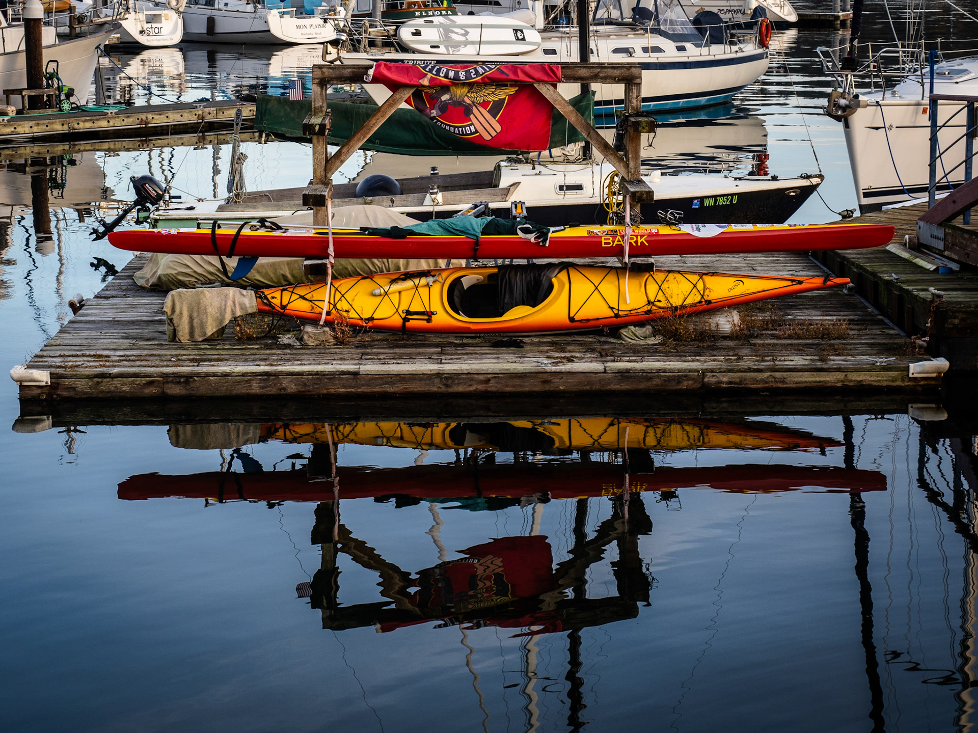 It seems like the only colors at a marina is blue and white. I found some color on a couple of kayaks.