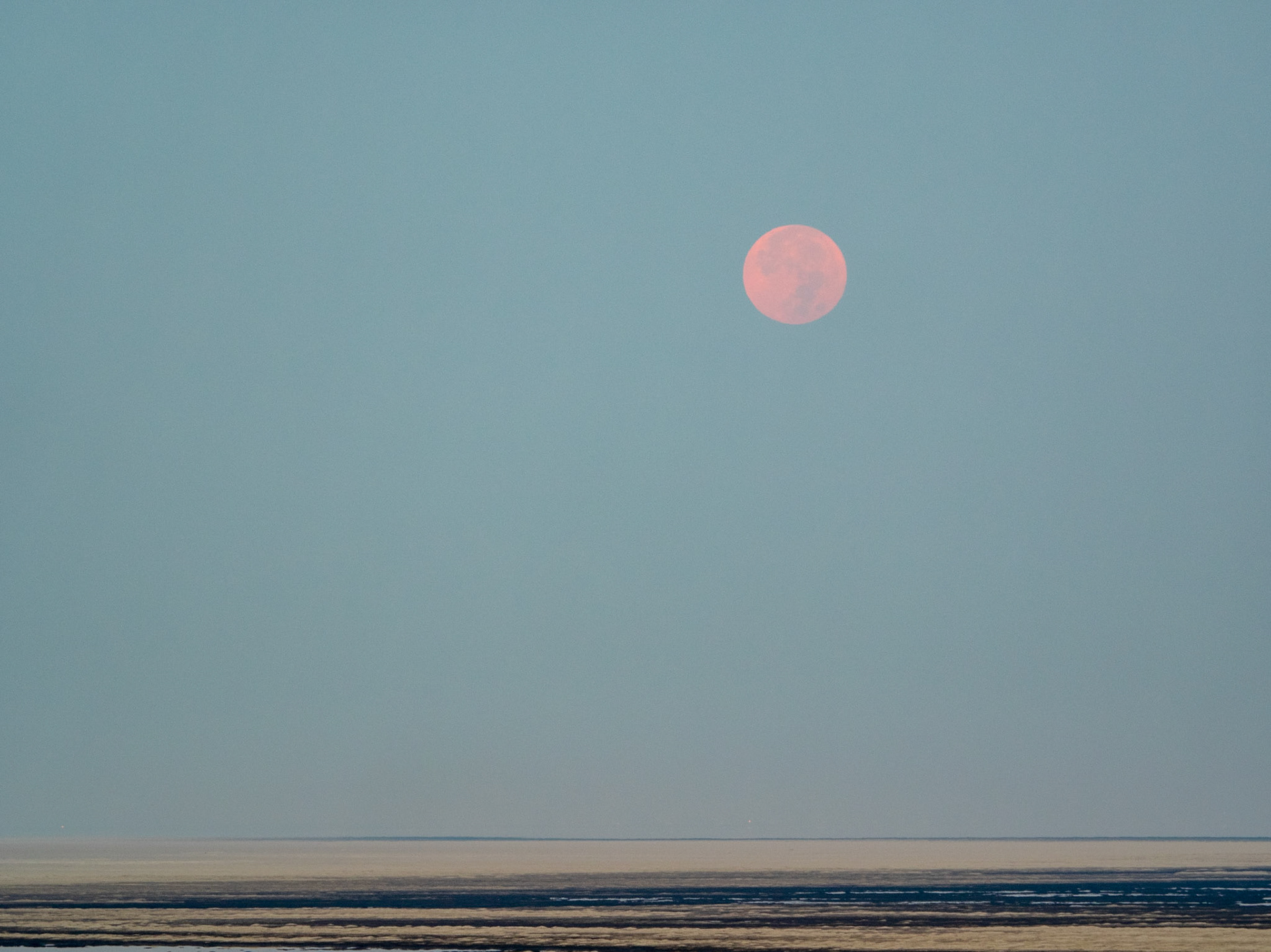 Moonset over the Great Salt Lake.