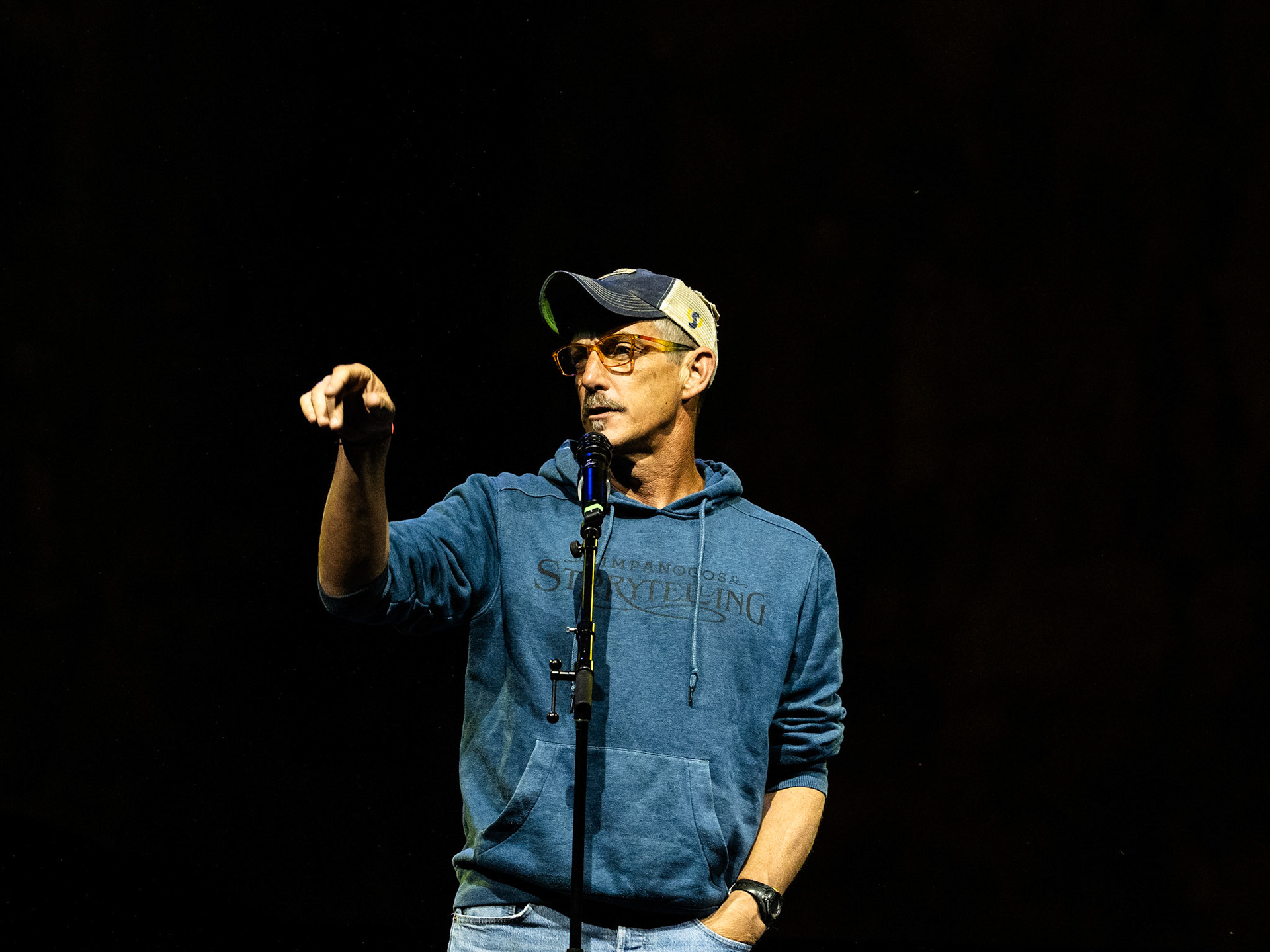 Bil Lepp telling the audience at the Timpanogos Storytelling Festival about his wrestle with a California Mountain Lion. If you haven't been, you must go.