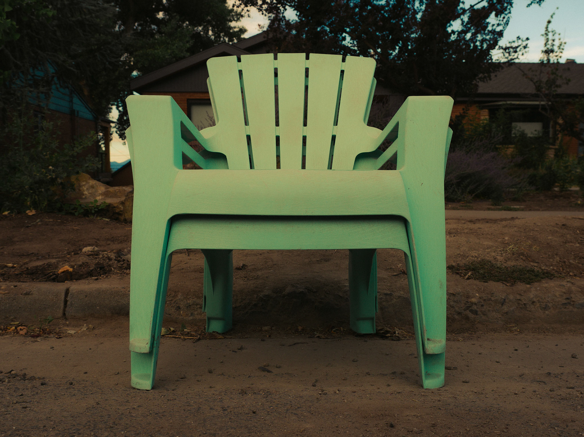 A pair of abandoned chairs today... with a bit of a busy background.