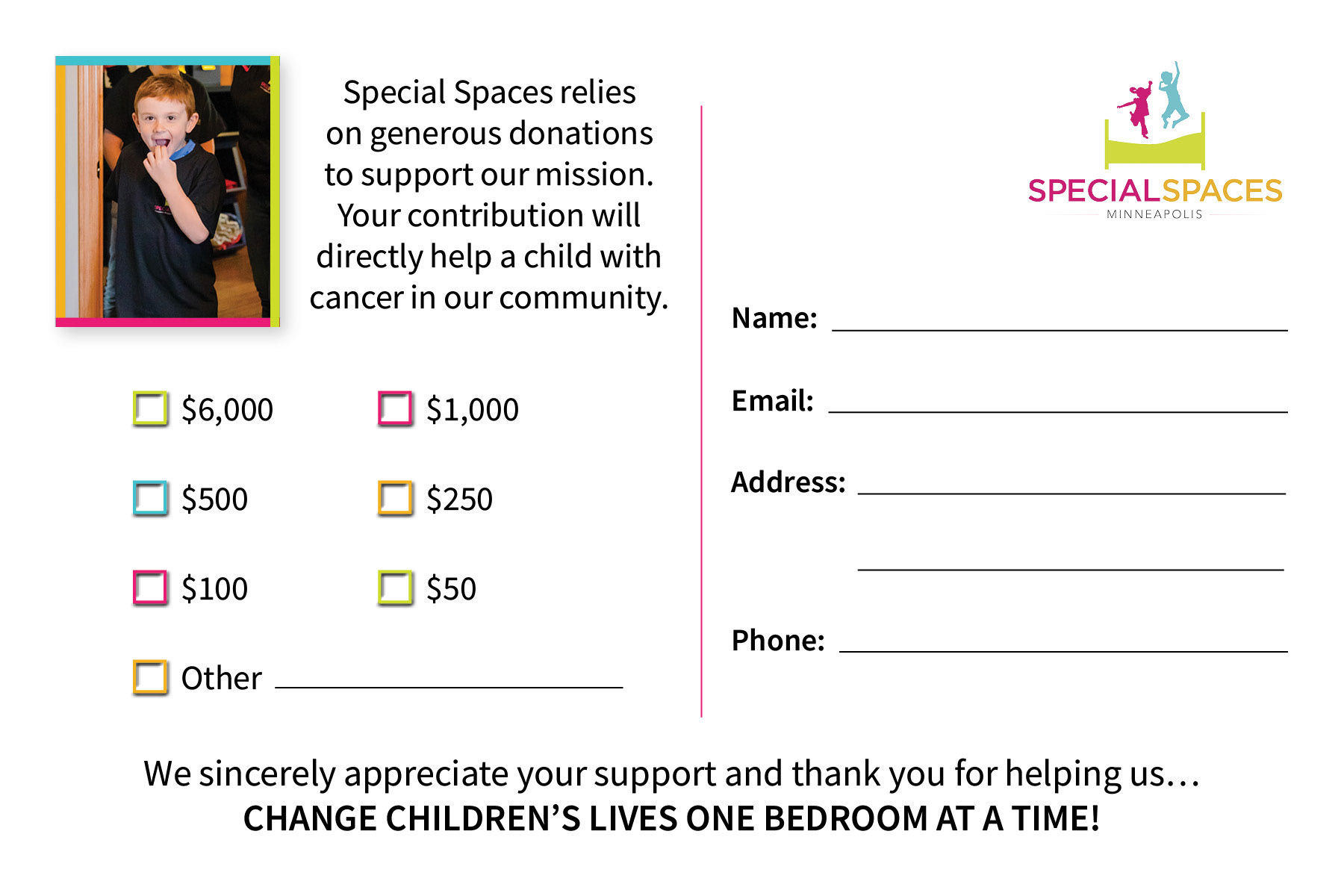 Fundraiser Donation Postcard Back