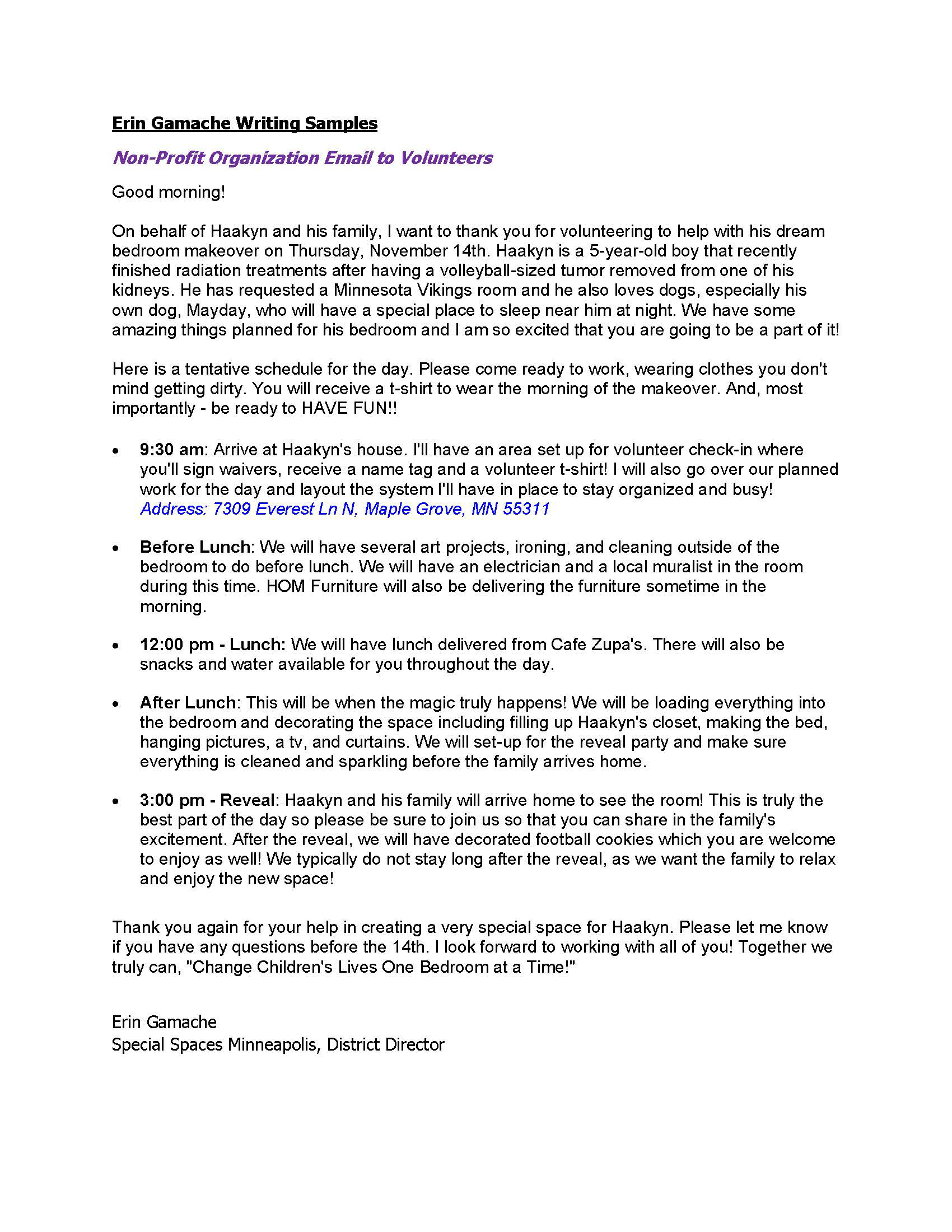Email to Volunteers