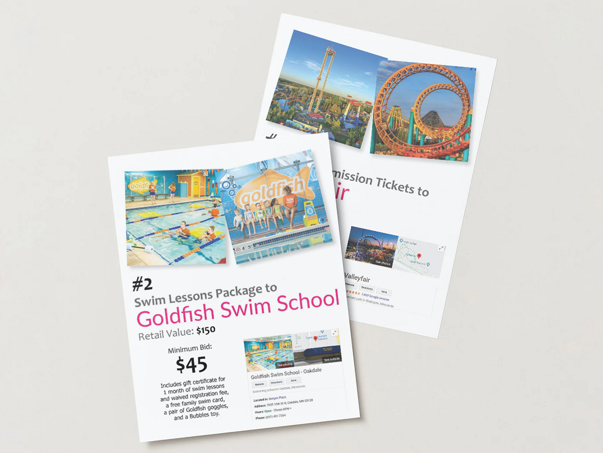 Fundraiser Auction Informational Sheets