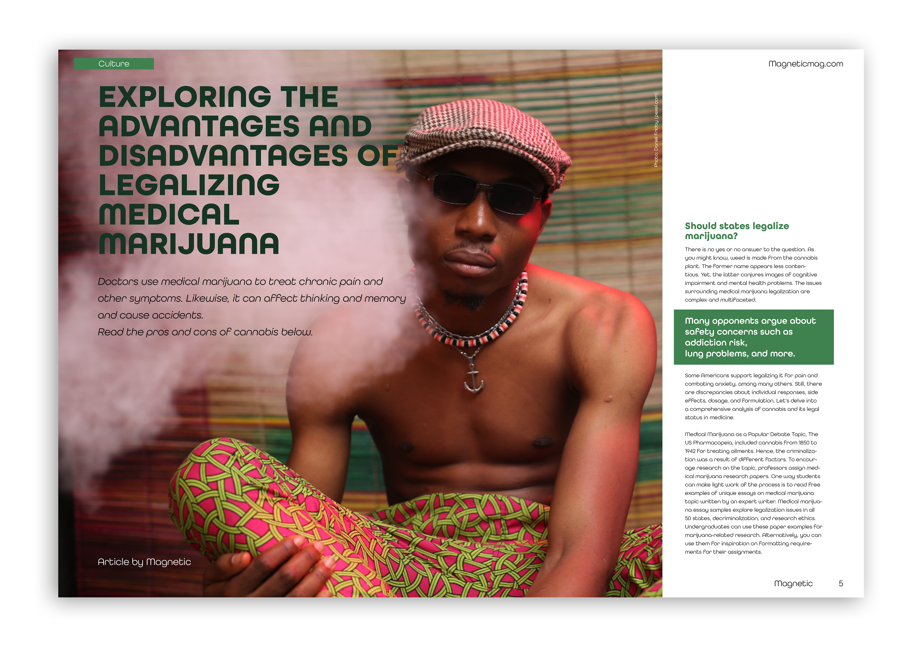 Consistent use of imagery, layout, and typography creates a cohesive visual identity throughout the magazine, while clear variations highlight and distinguish each article.