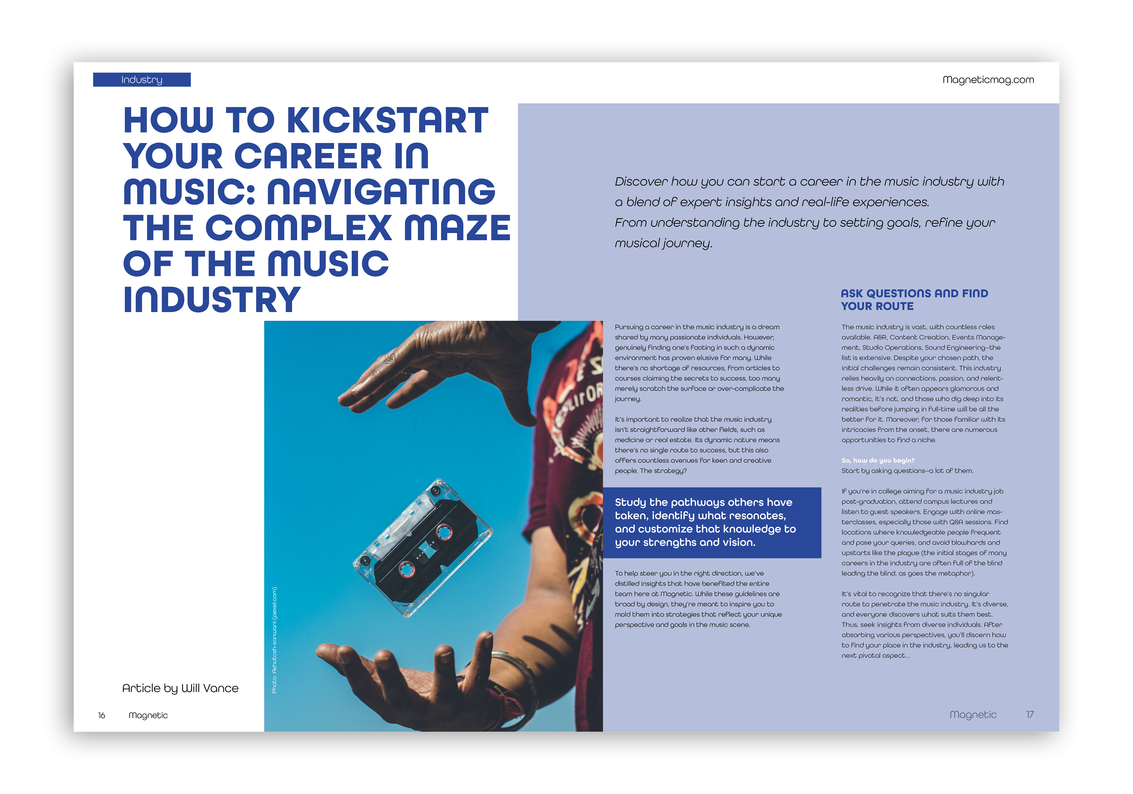 Consistent use of imagery, layout, and typography creates a cohesive visual identity throughout the magazine, while clear variations highlight and distinguish each article.