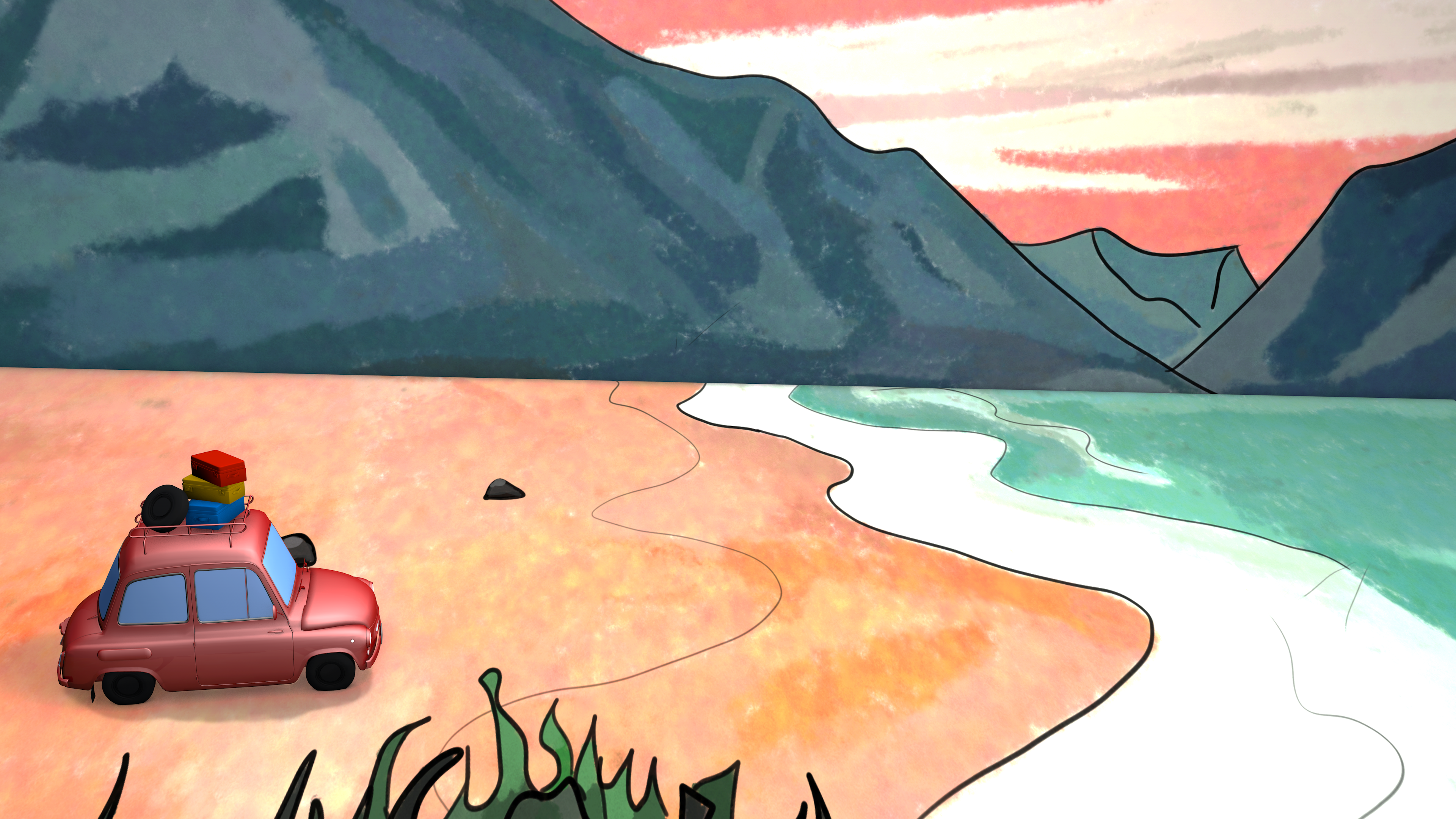 Illustration mit 3D Auto