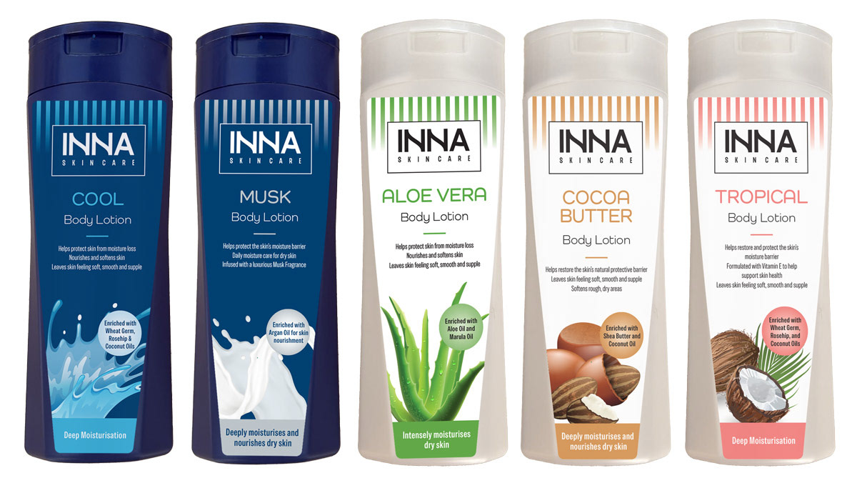 Body lotion packaging for INNA skincare