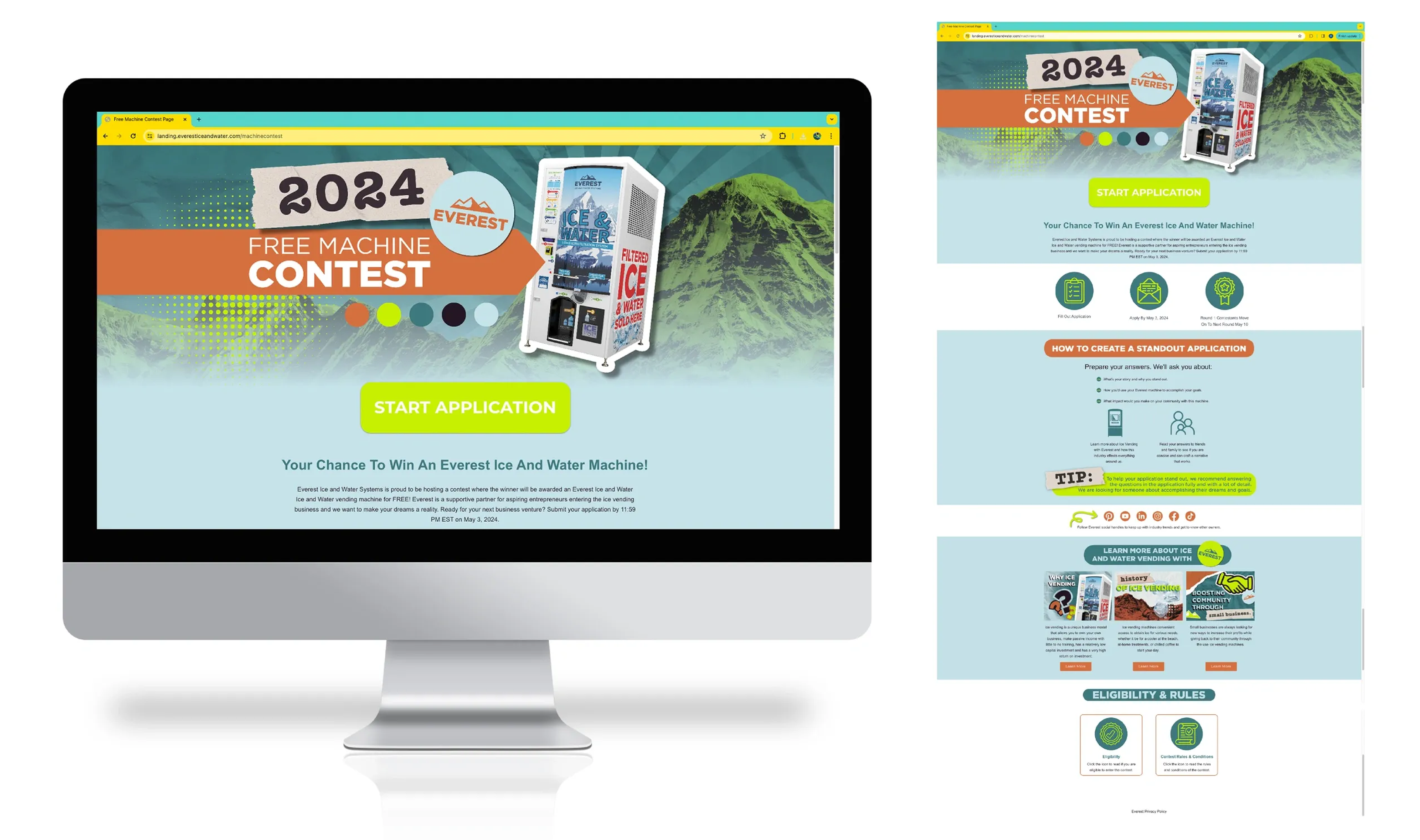 Landing page for contestants to enter into a free machine contest.