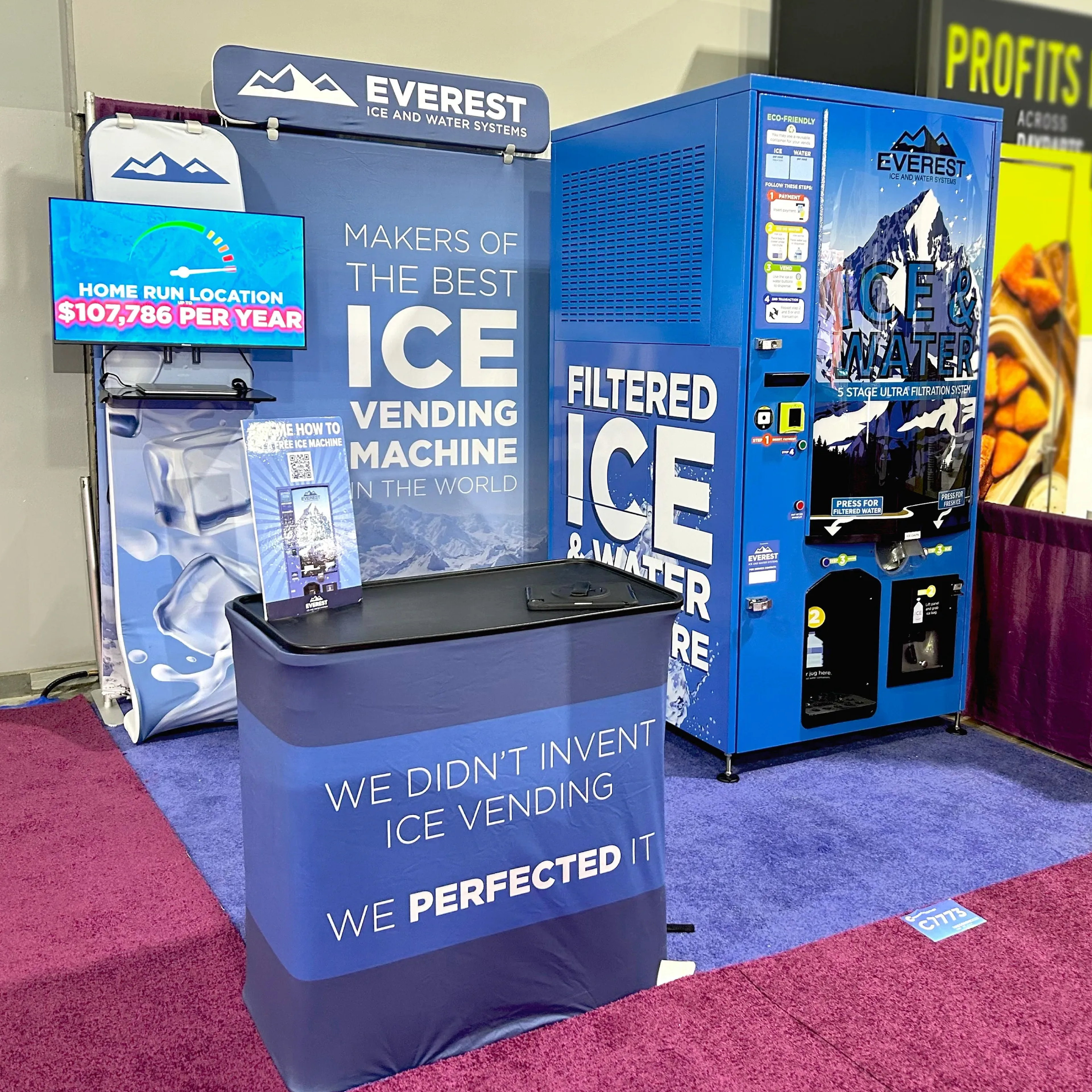 10 ft x 10 ft tradeshow booth showcasing our machine along with information about what Everest offers. Booth is used at every tradeshow, local and otherwise.