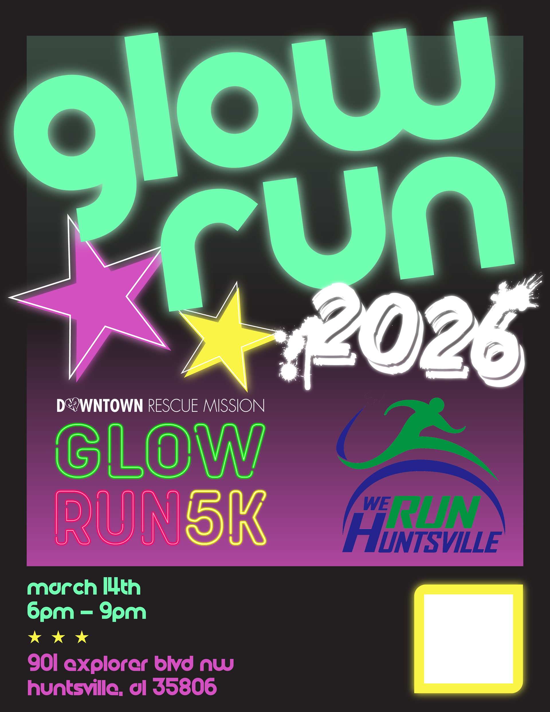Flyer for 2026 Glow Run, i3 (2026)