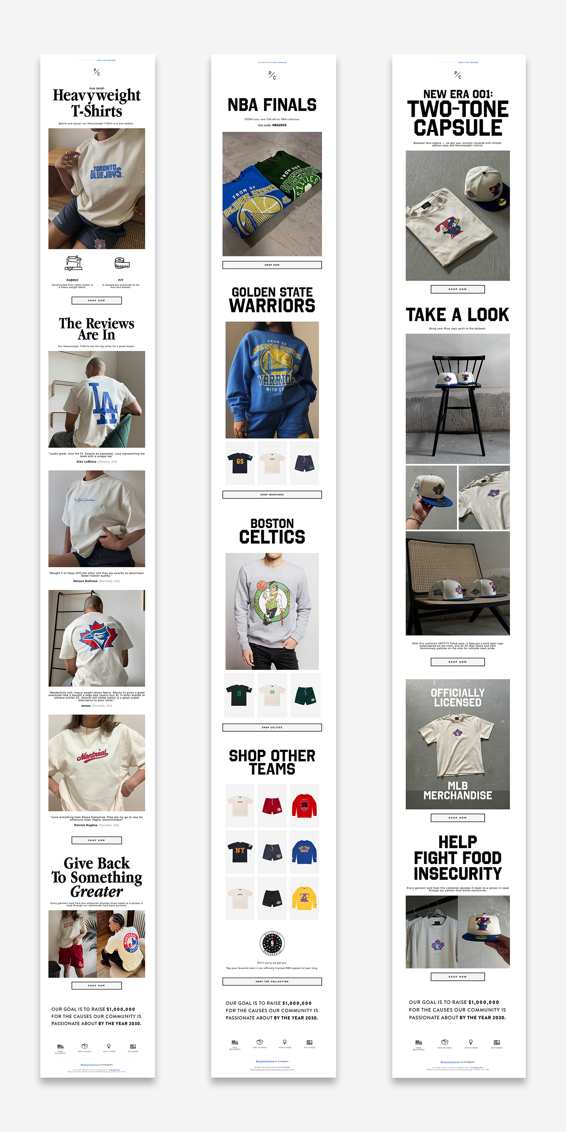 3 types of email design layouts - product spotlight, discount promotion, and product launch
