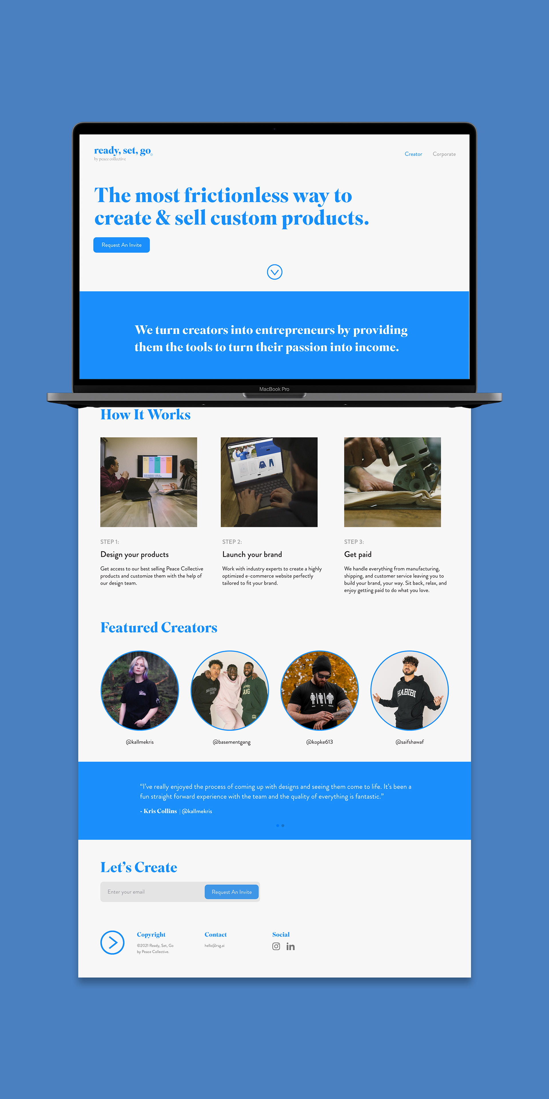 Ready Set Go - Creator Home Page