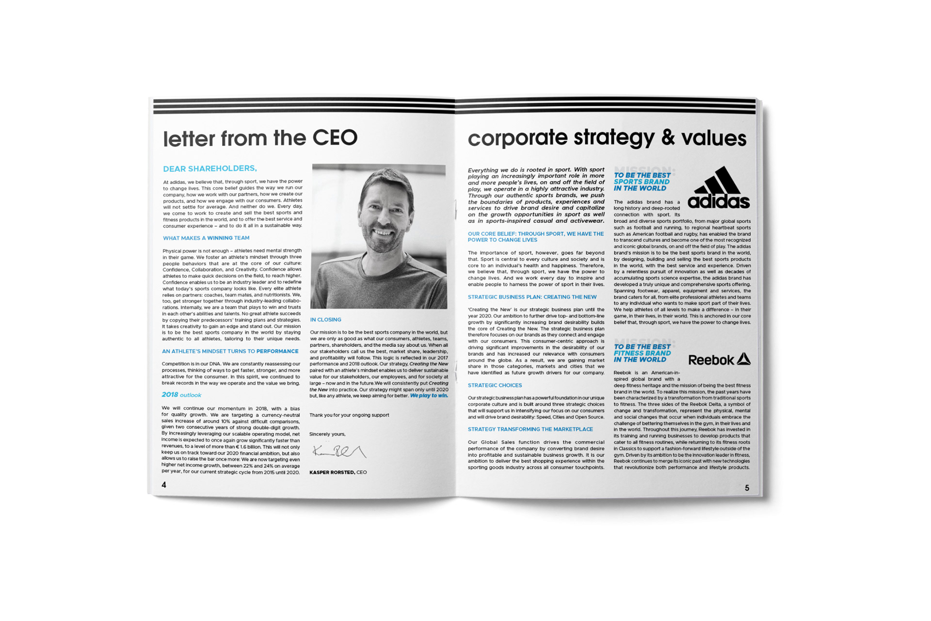 Spread of Letter From The CEO and Corporate Strategy & Values