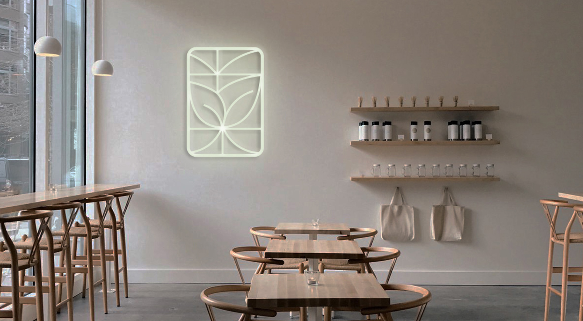 Shizen neon sign mockup in a cafe setting