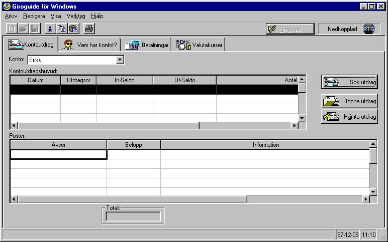 GiroGuide for Windows 95 - Bank statement
