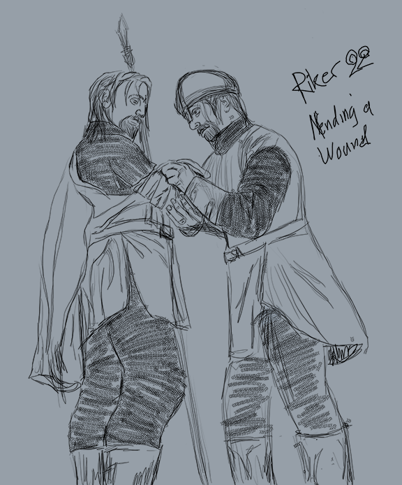 Early sketch, mending a wound