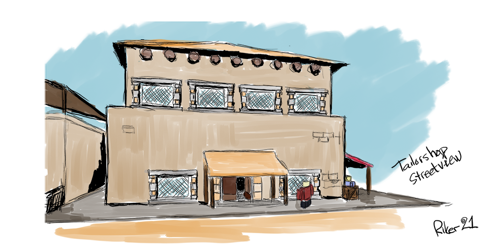 Colored Sketch of a Tailor shop