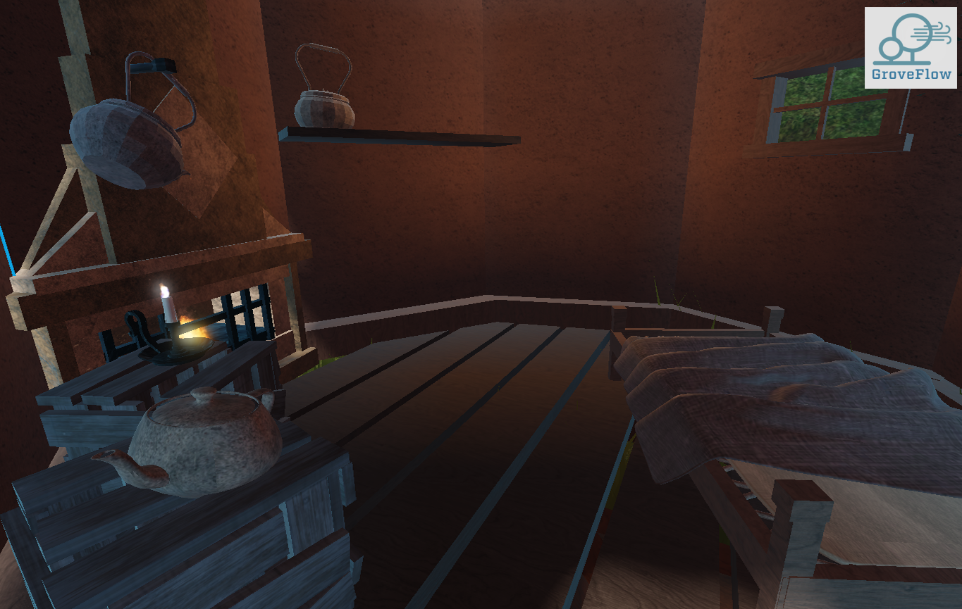 inside a small hut